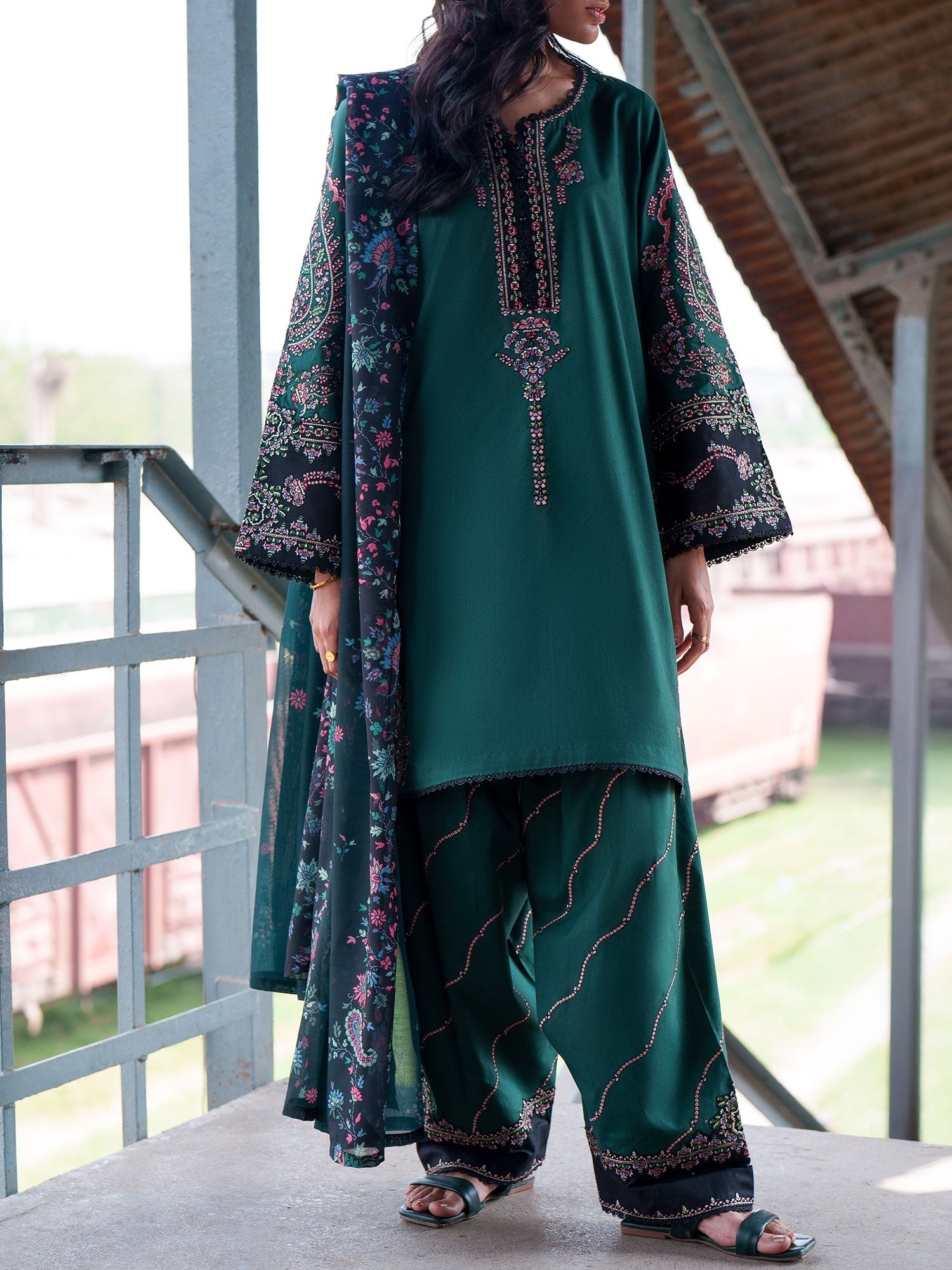 Casual Lite "Safarnama" Premium Embroidered Lawn Suit - Dark Green