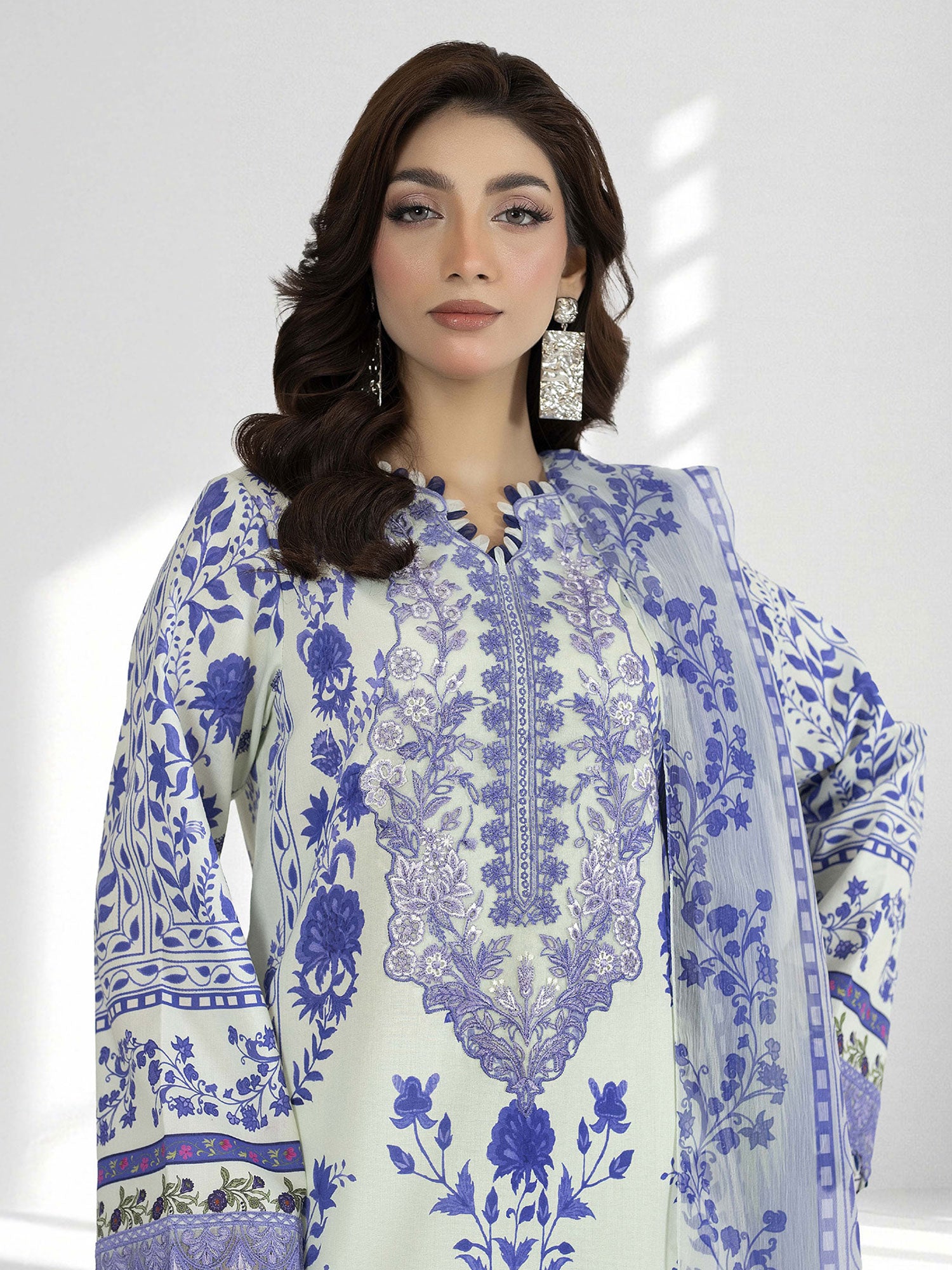 Adan's Libas Embroidered Jacquard Lawn Suit - Blue (E1651)