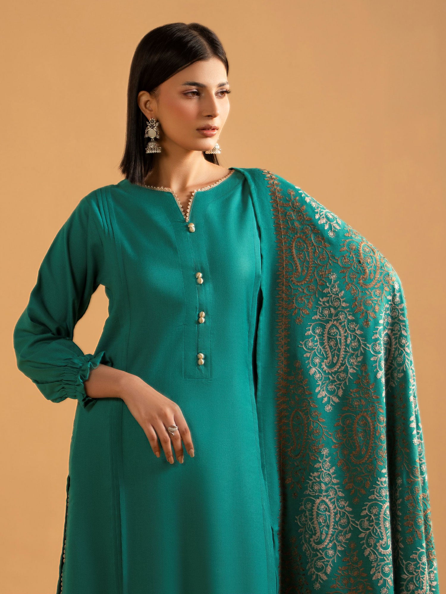 Raniya.H "Noor Bano Vol.7" Winter Dhanak Suit with Shawl - Emerald Grace