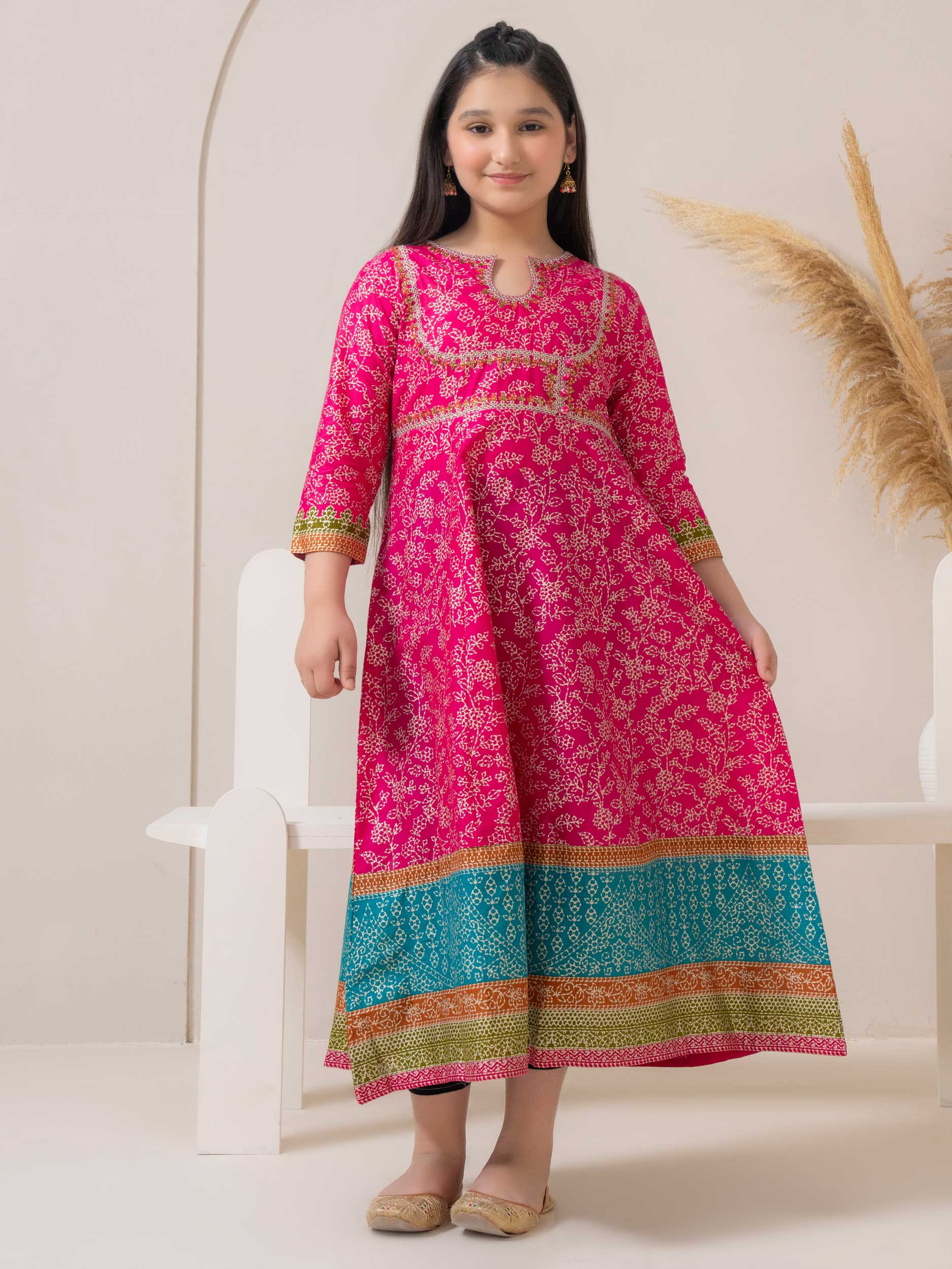 Limelight Embroidered Lawn Frock Shirt - Pink