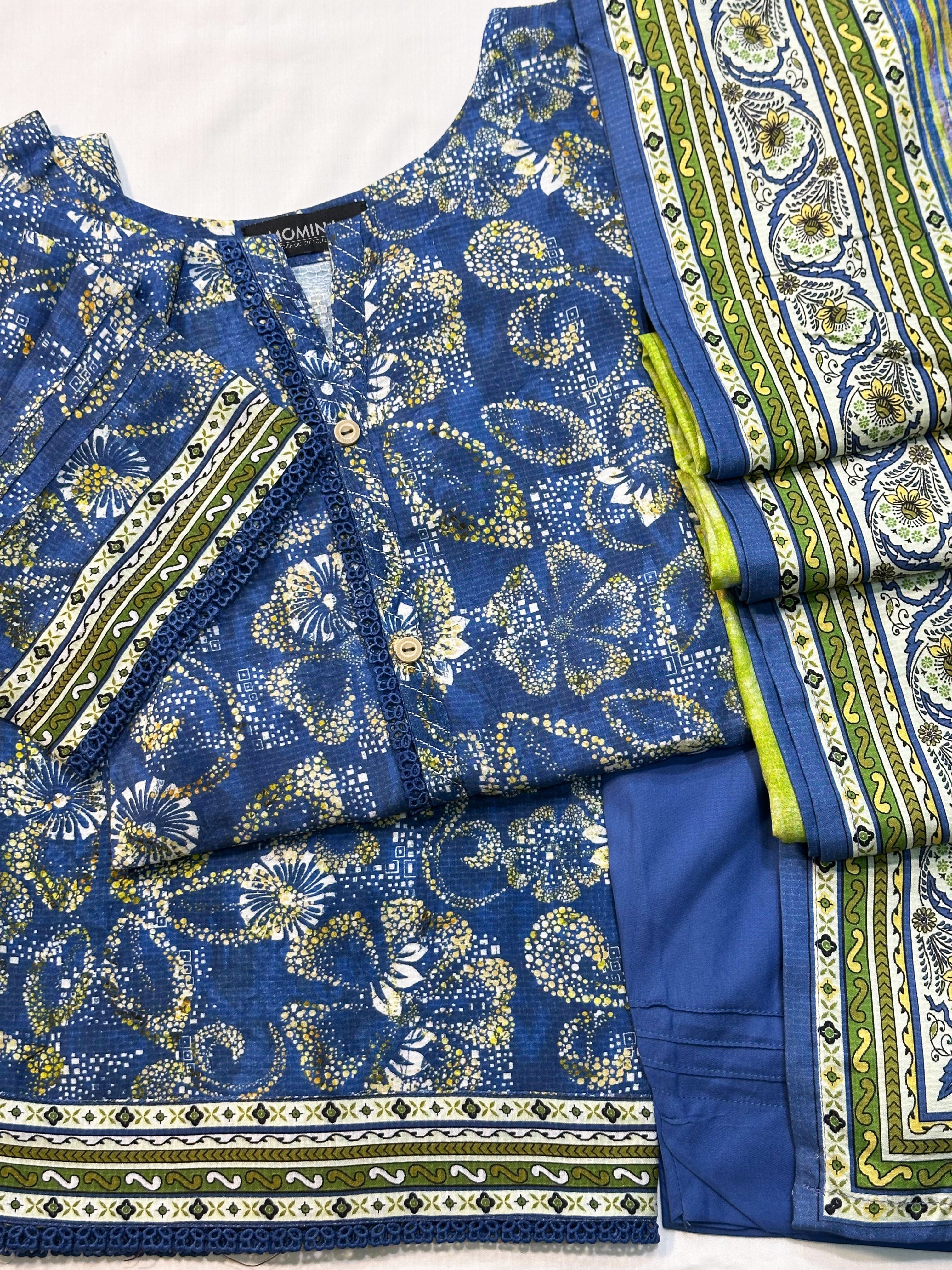 Blue Casual Winter Linen 3-Piece Suit