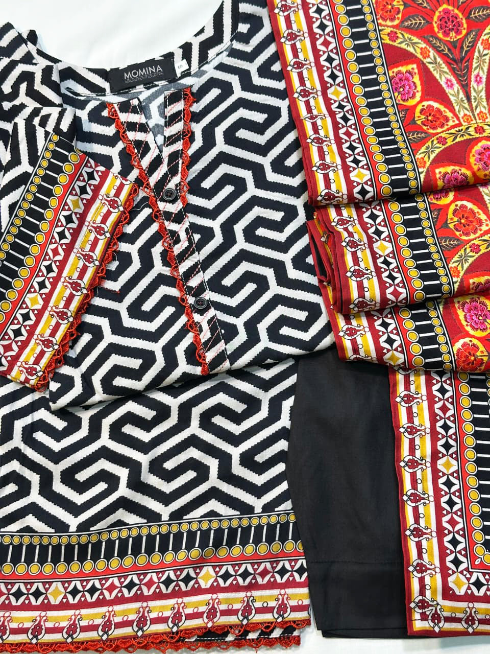 Black Patterened Casual Winter Linen 3-Piece Suit