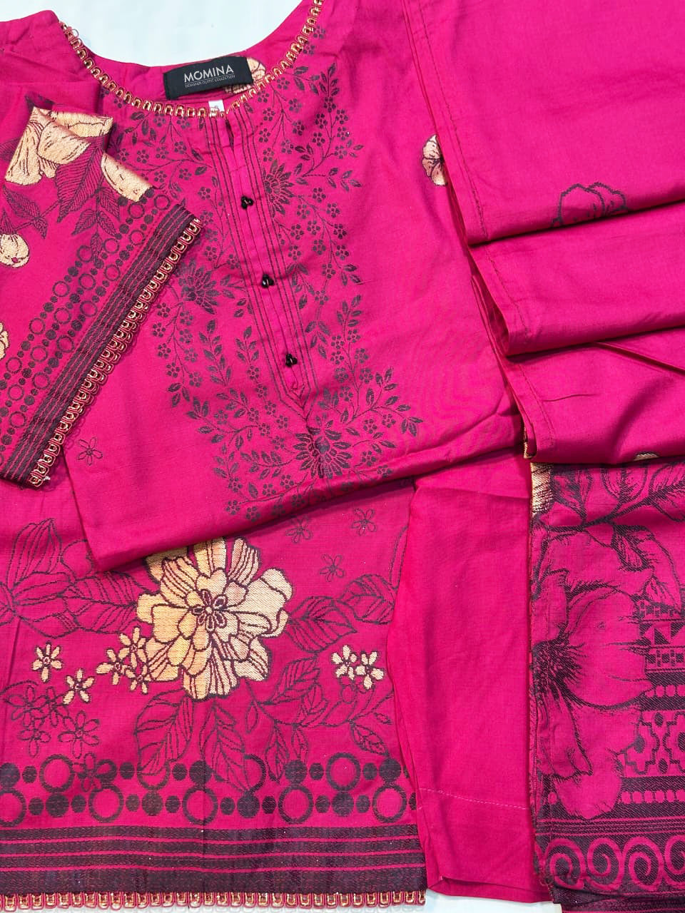 Hot Pink Winter Broshia Jacquard Viscose Casual 3-Piece Suit