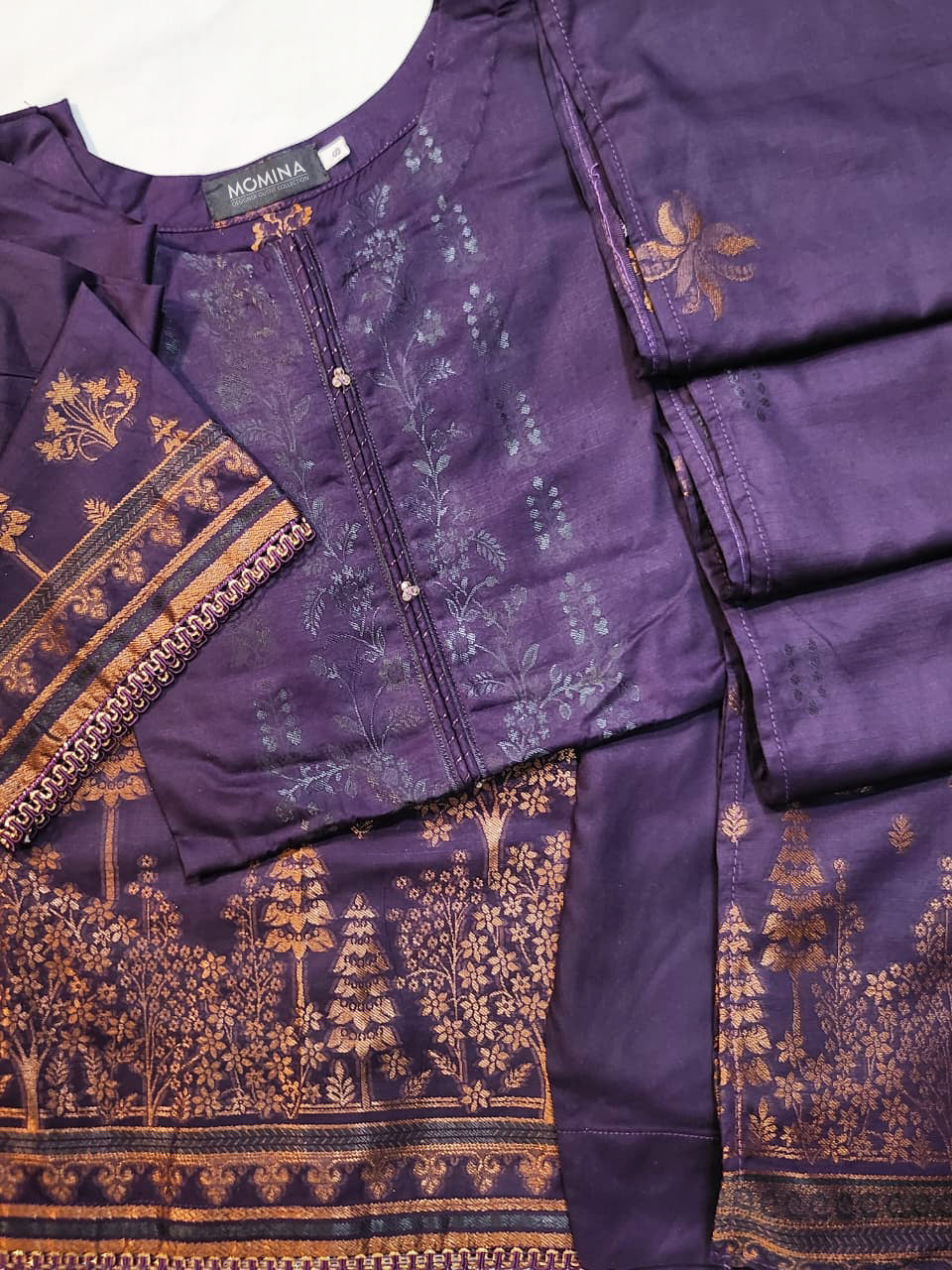 Purple Winter Broshia Jacquard Viscose Casual 3-Piece Suit