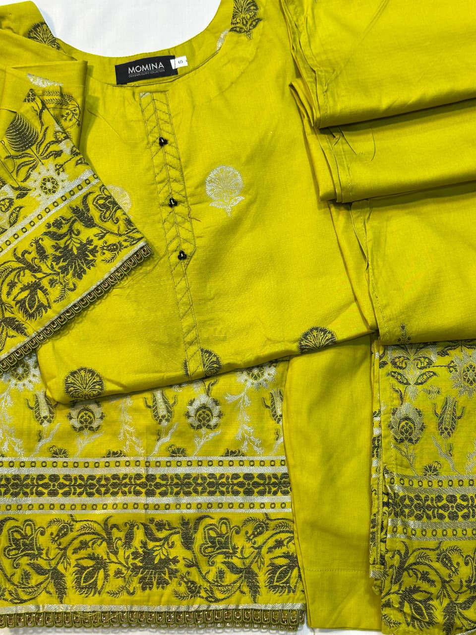 Lime Green Winter Broshia Jacquard Viscose Casual 3-Piece Suit