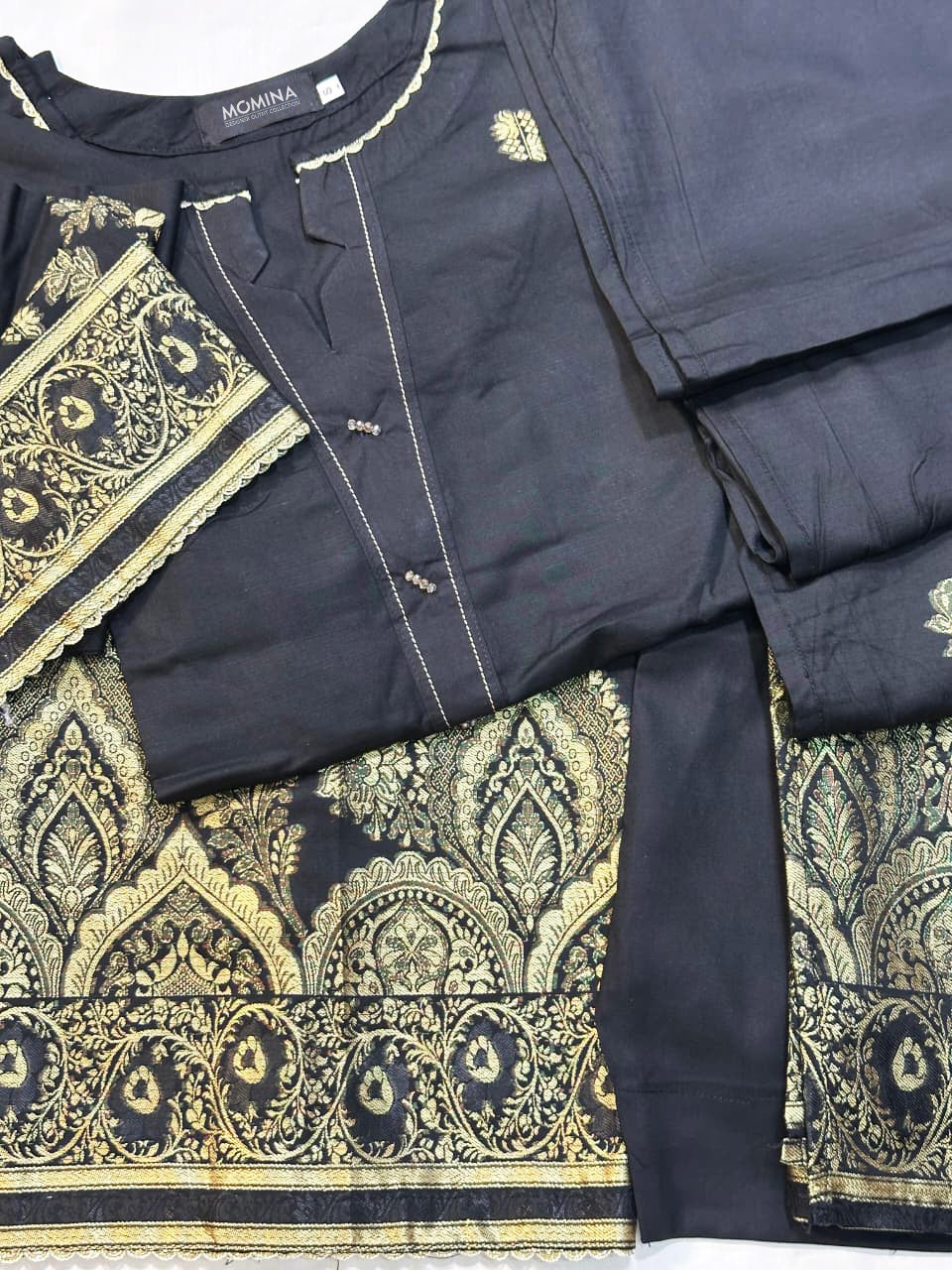 Black Winter Broshia Jacquard Viscose Casual 3-Piece Suit