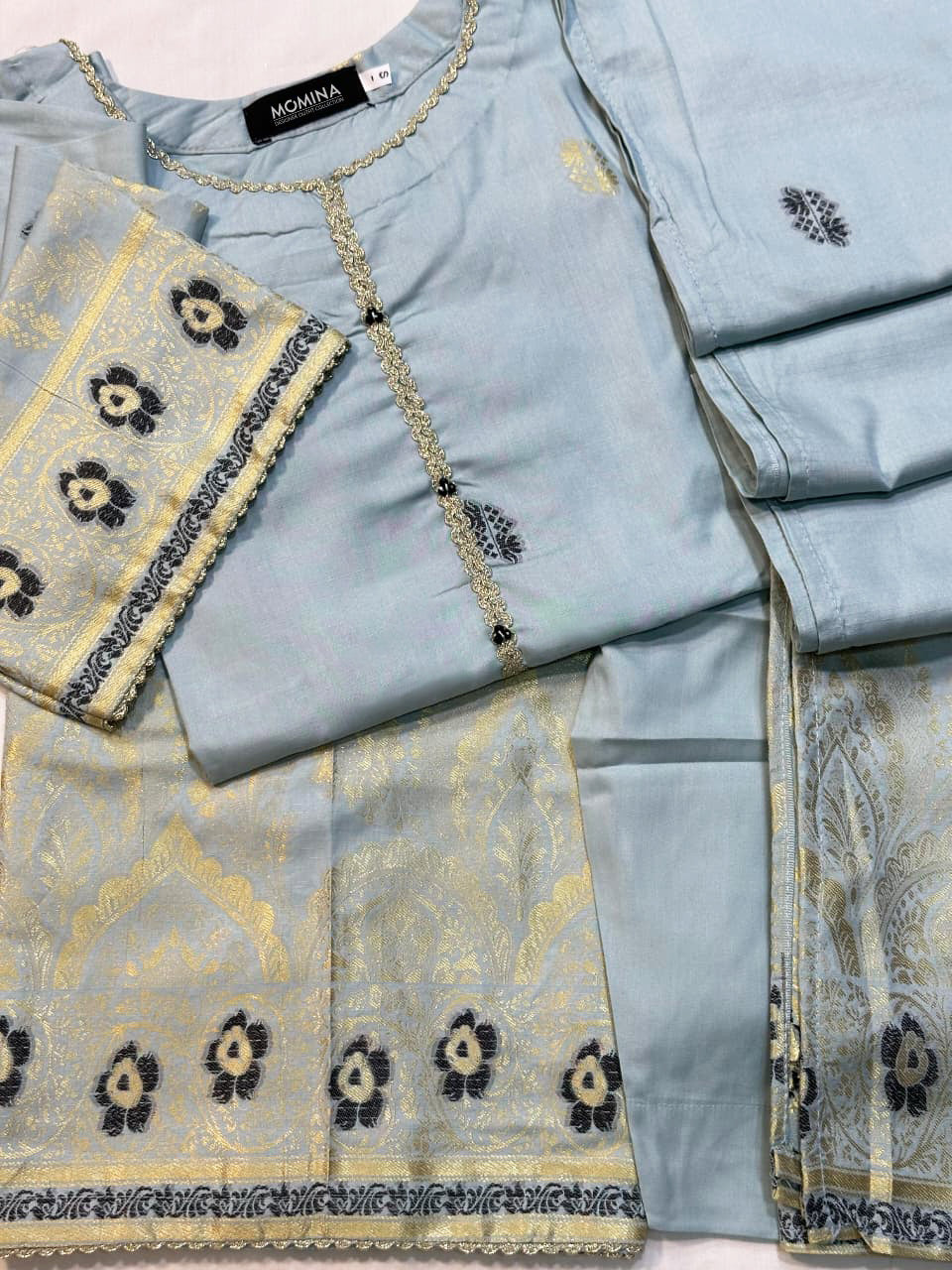 Blue-Grey Winter Broshia Jacquard Viscose Casual 3-Piece Suit