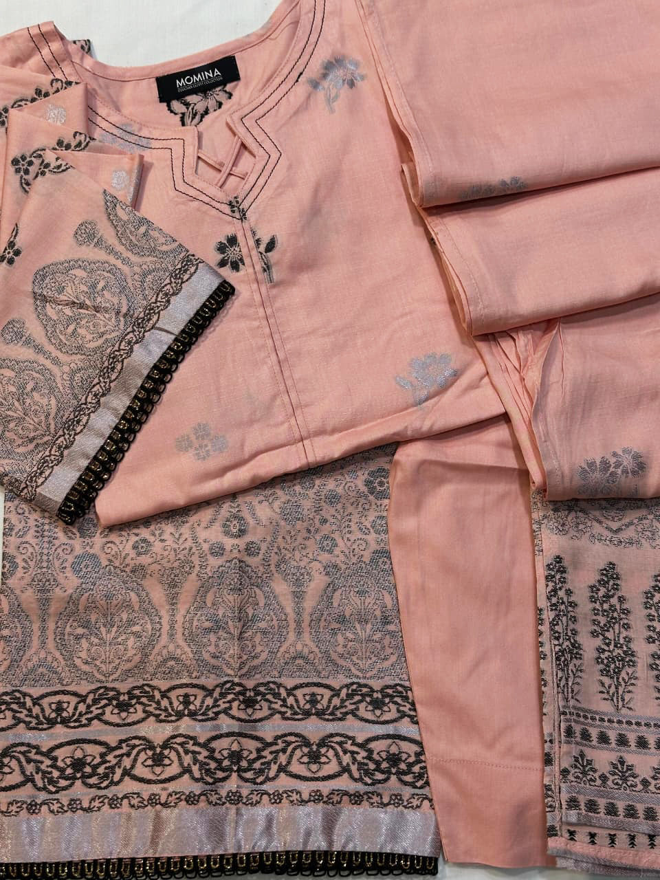 Coral Pink Winter Broshia Jacquard Viscose Casual 3-Piece Suit