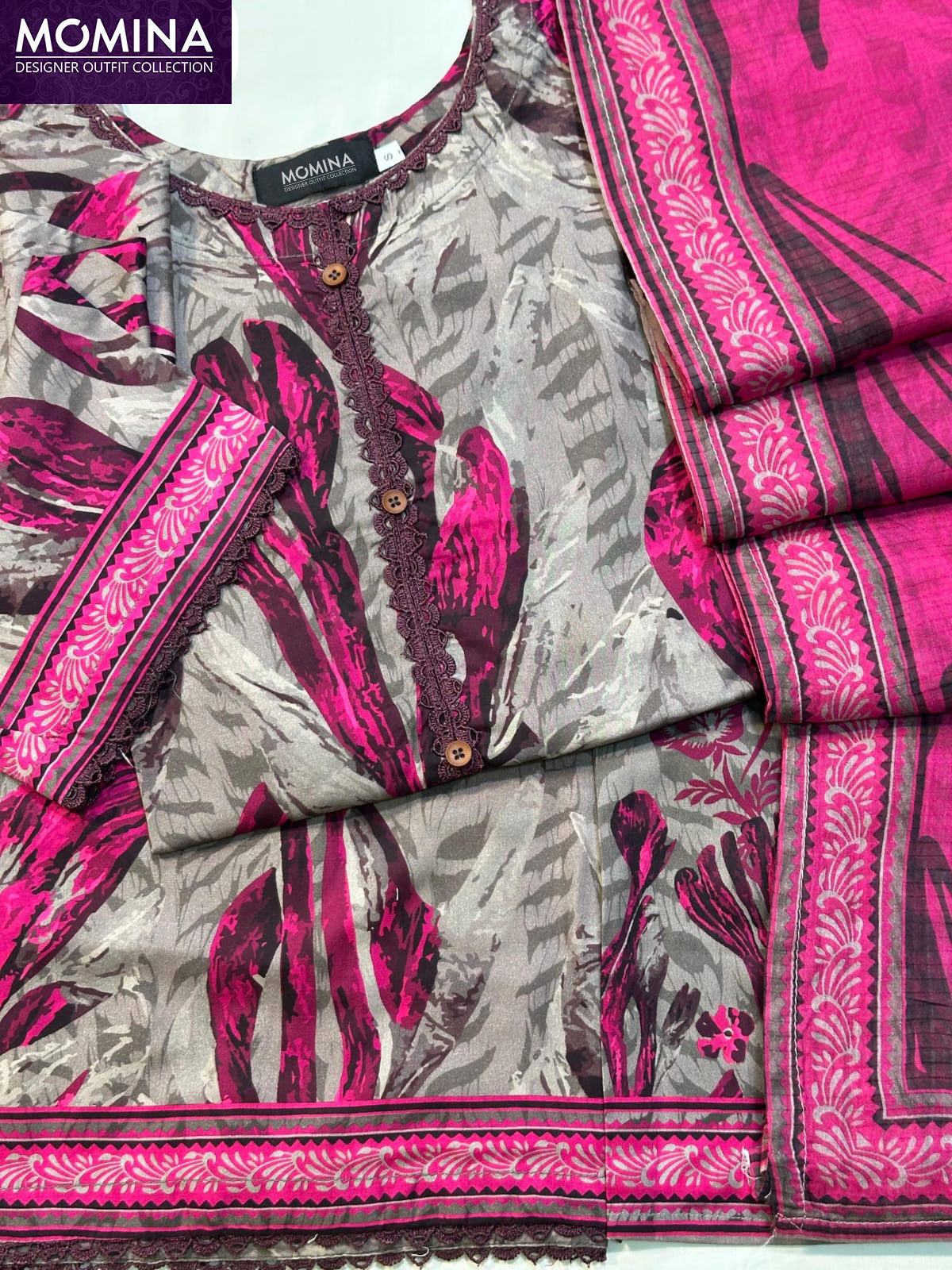 Pink & Grey Winter Slub Linen Casual 3-Piece Suit