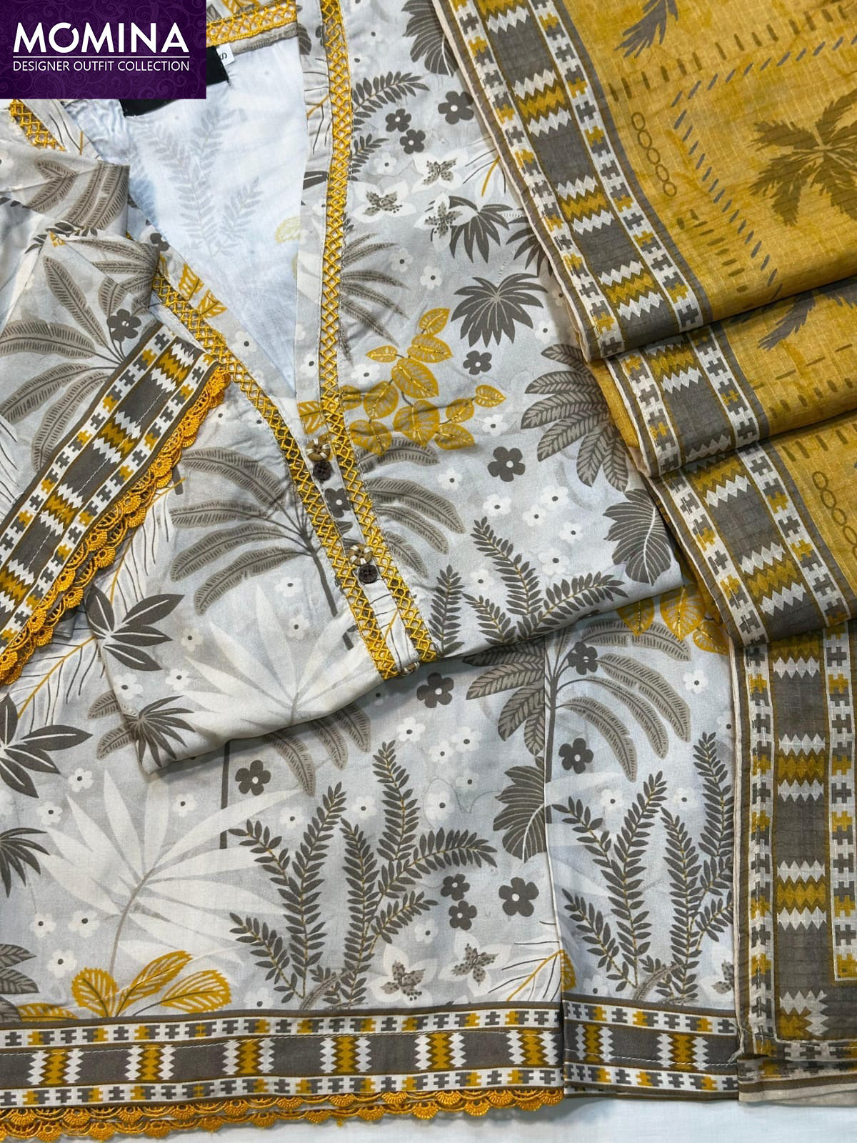 Mustard & Light Grey Winter Slub Linen Casual 3-Piece Suit