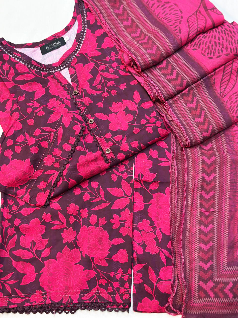 Dark Pink Winter Slub Linen Casual 3-Piece Suit