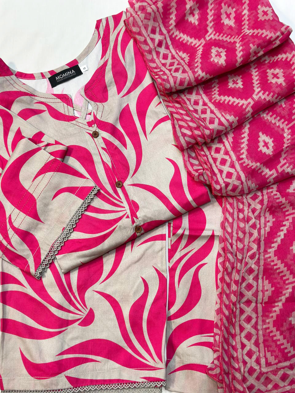 Pink & Off-White Winter Slub Linen Casual 3-Piece Suit