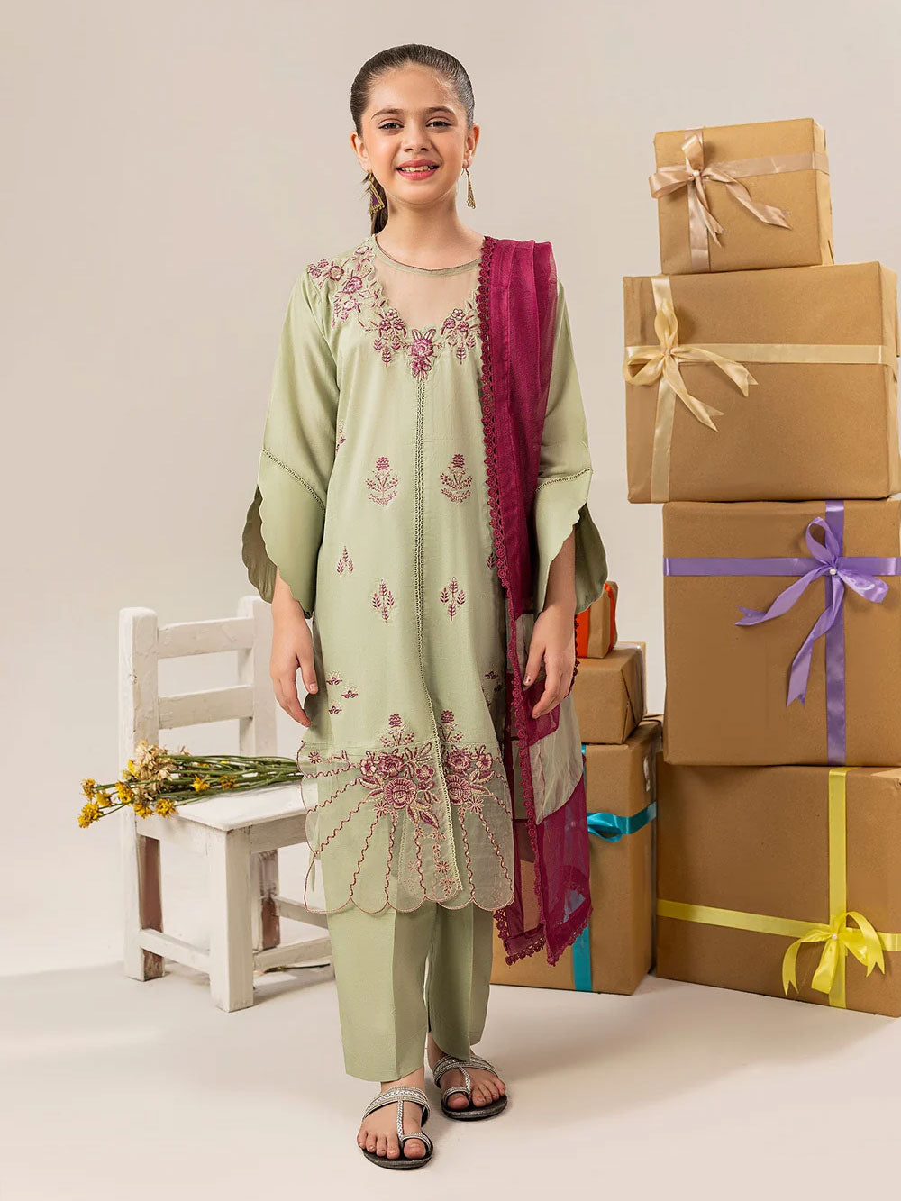Zarqun Kids "Nissa" Embroidered Lawn Suit - Pistachio Green (2535B)