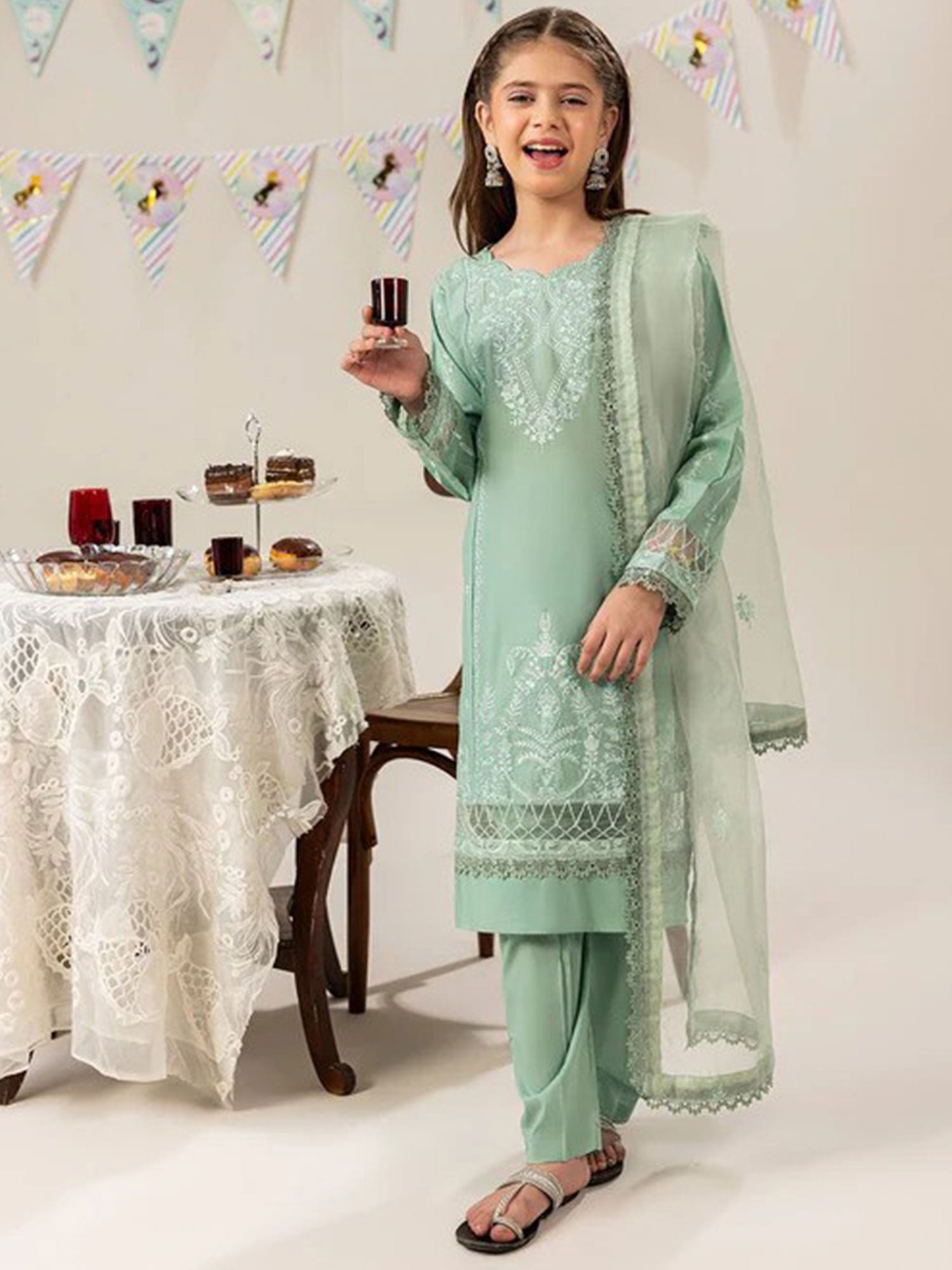 Zarqun Kids "Nissa" Embroidered Lawn Suit - Mint Green (2537A)