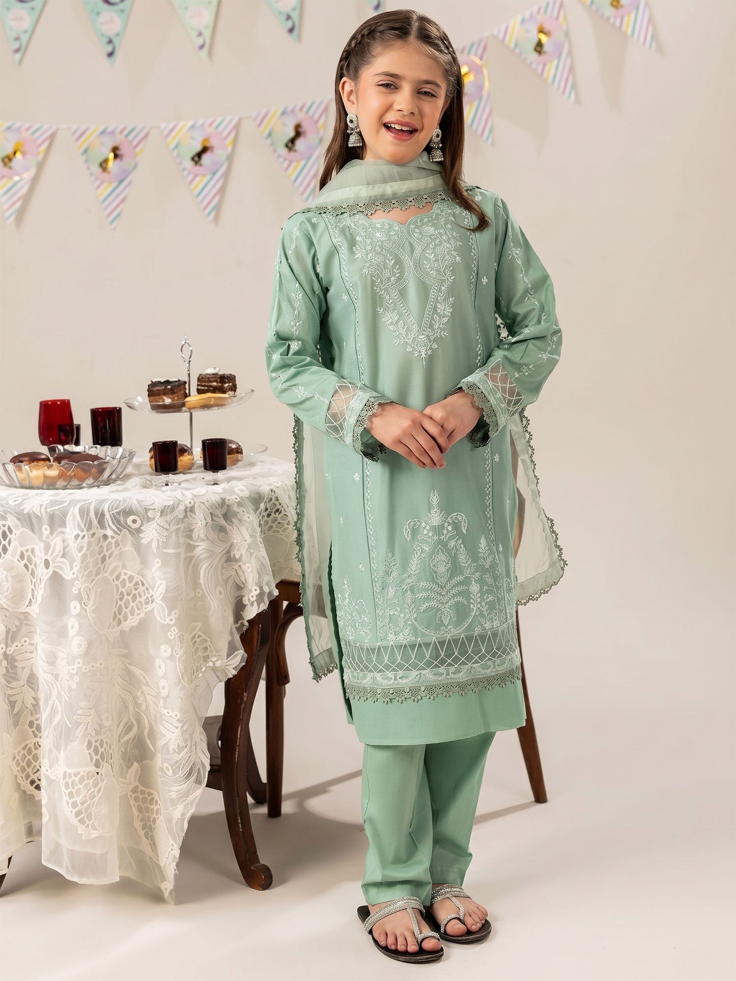 Zarqun Kids "Nissa" Embroidered Lawn Suit - Mint Green (2537A)