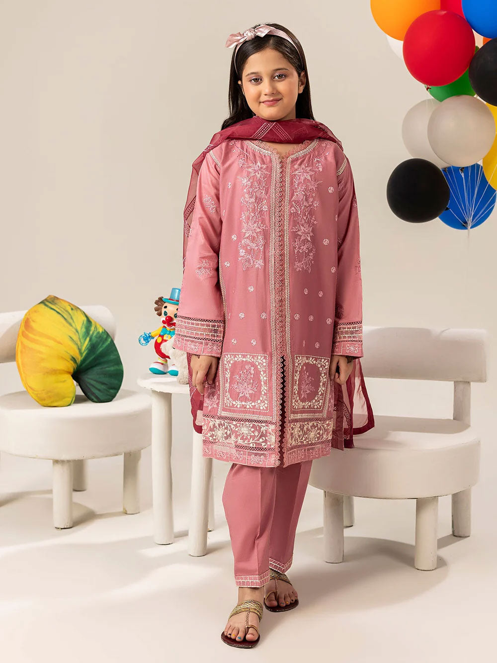 Zarqun Kids "Nissa" Embroidered Lawn Suit - Pink (2538A)