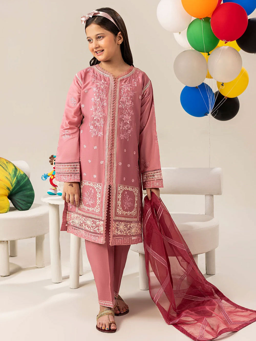 Zarqun Kids "Nissa" Embroidered Lawn Suit - Pink (2538A)
