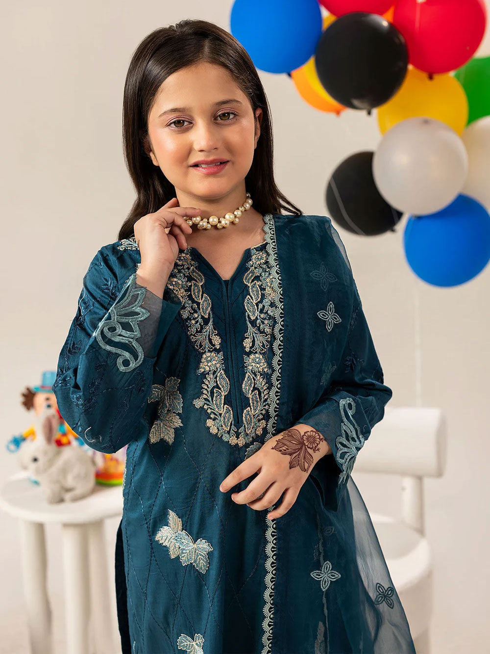 Zarqun Kids "Nissa" Embroidered Lawn Suit - Teal (2540B)