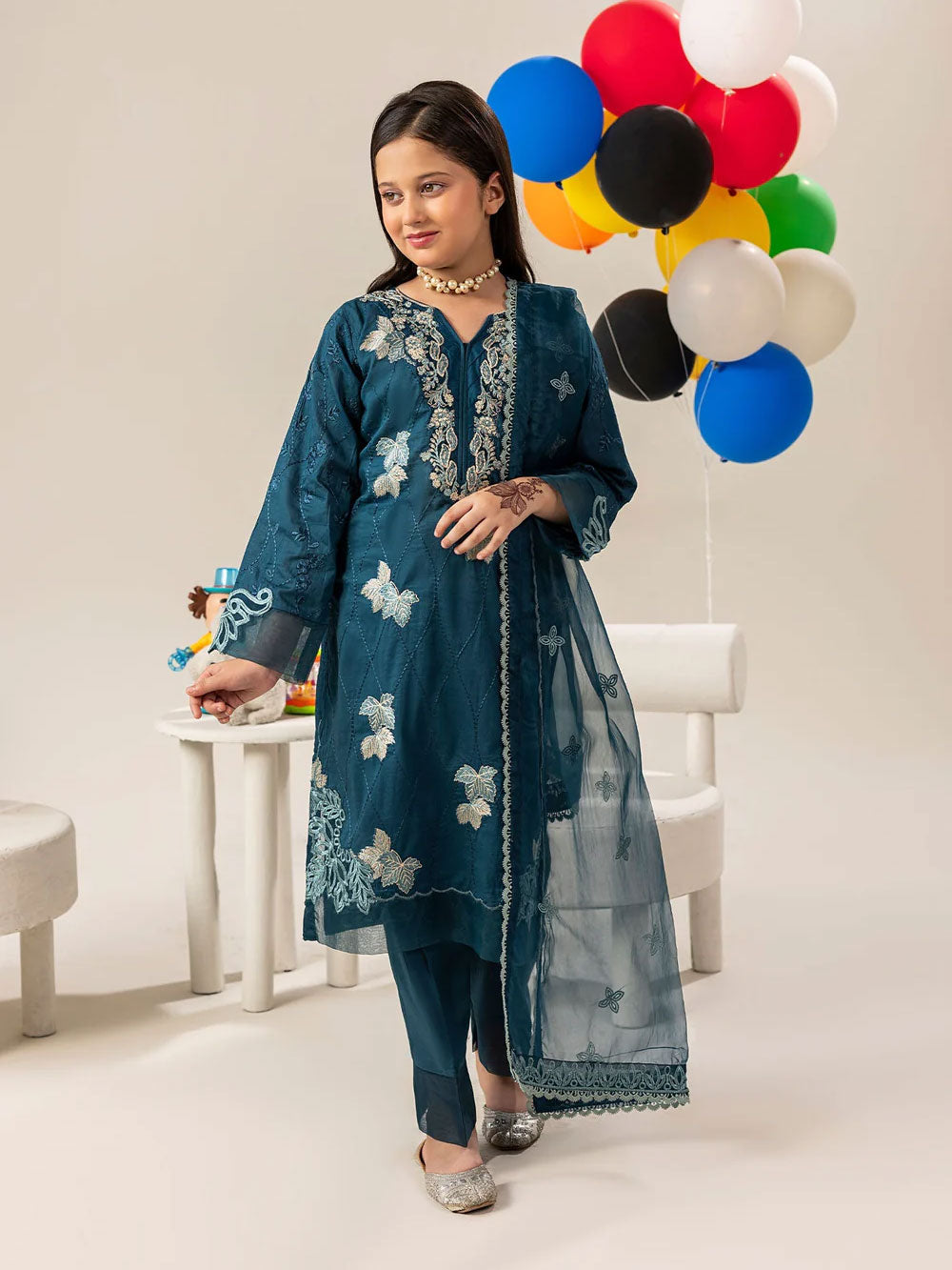 Zarqun Kids "Nissa" Embroidered Lawn Suit - Teal (2540B)