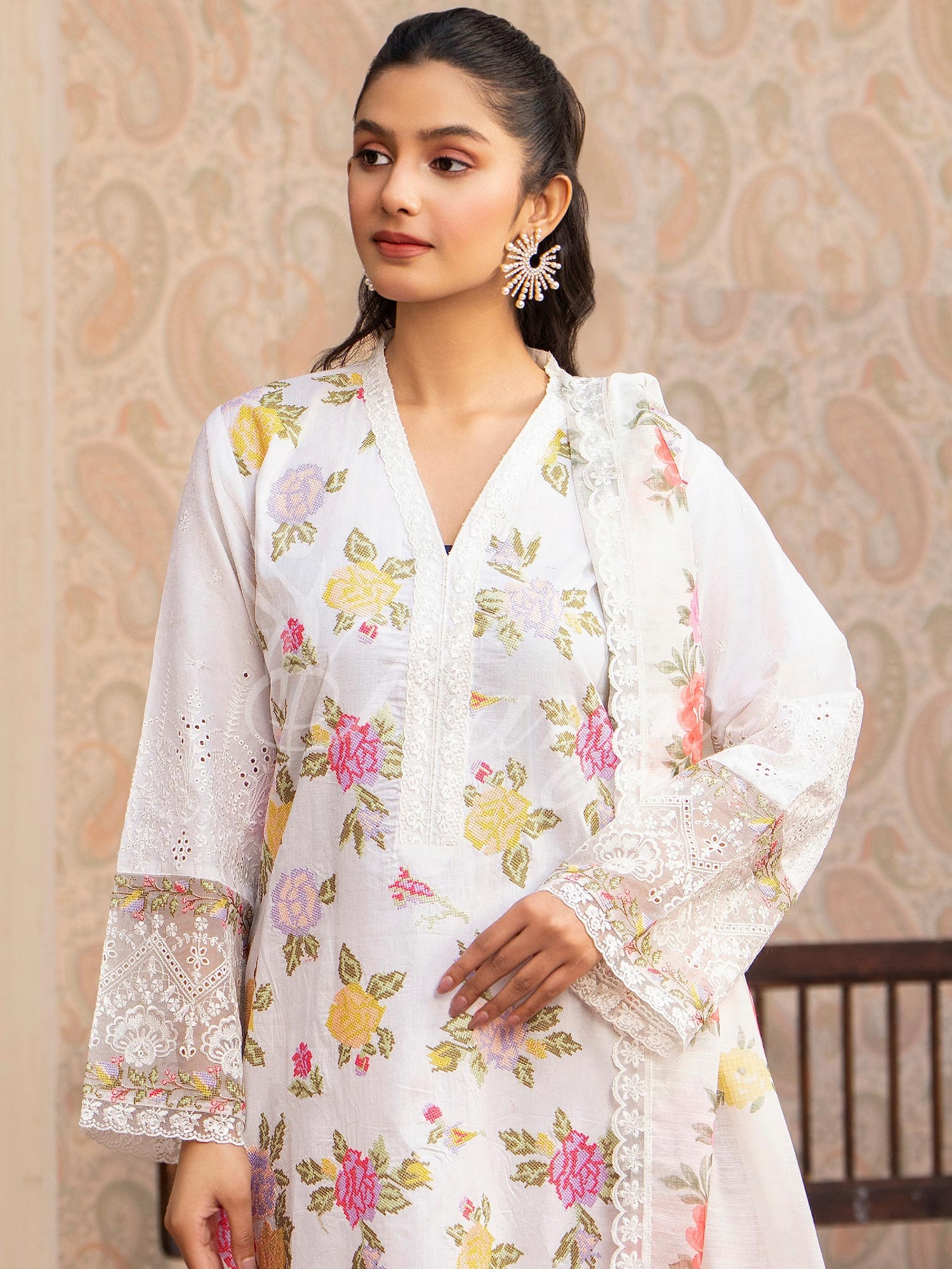 Karma Collection "Kayseria" White Embroidered Suit (KC1413)