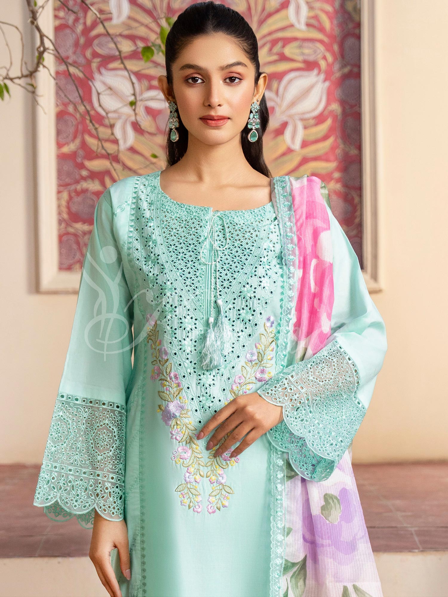 Karma Collection "Kayseria" Turquoise Embroidered Suit (KC1419)