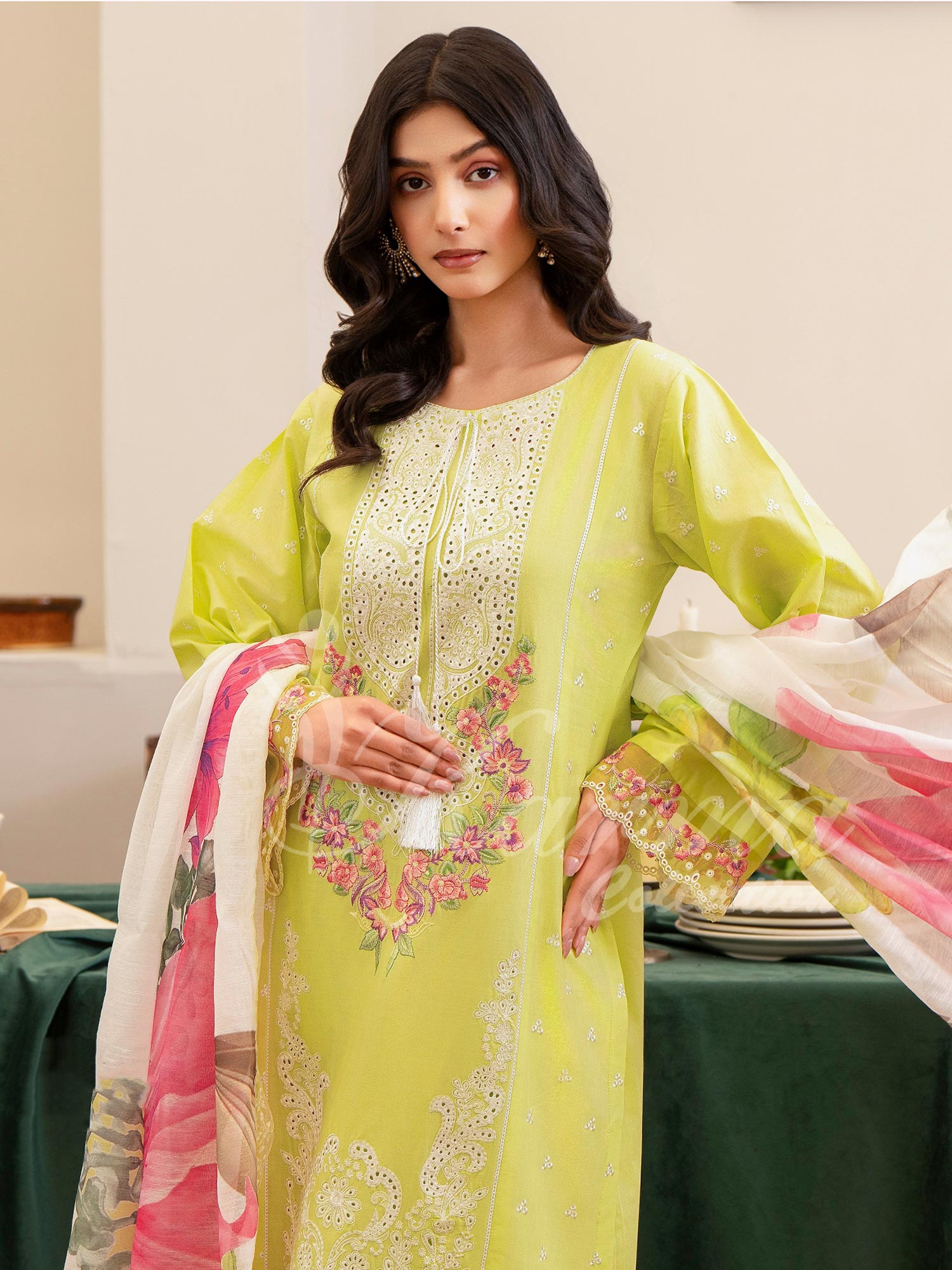 Karma Collection "Kayseria" Lime Embroidered Suit (KC1422)