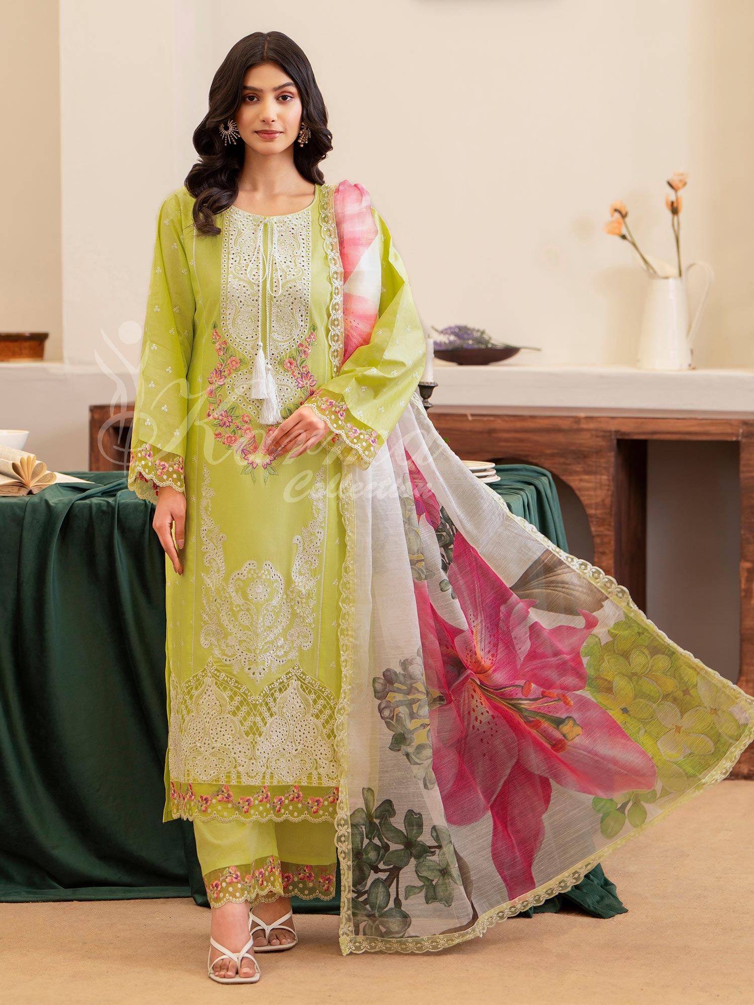 Karma Collection "Kayseria" Lime Embroidered Suit (KC1422)