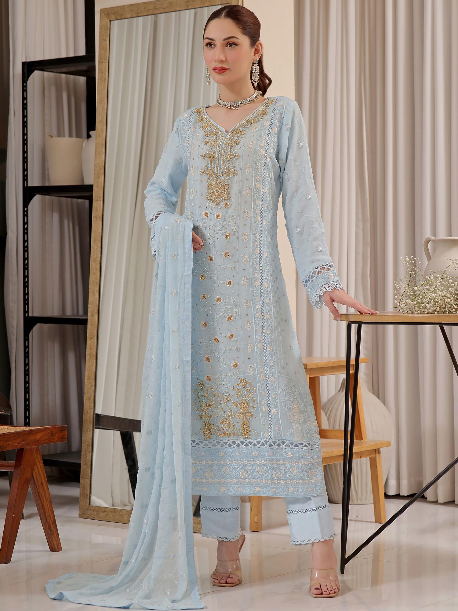 Wardah Uzair "Baag-e-Bahar" Luxury Embroidered Chiffon Suit - Khizan
