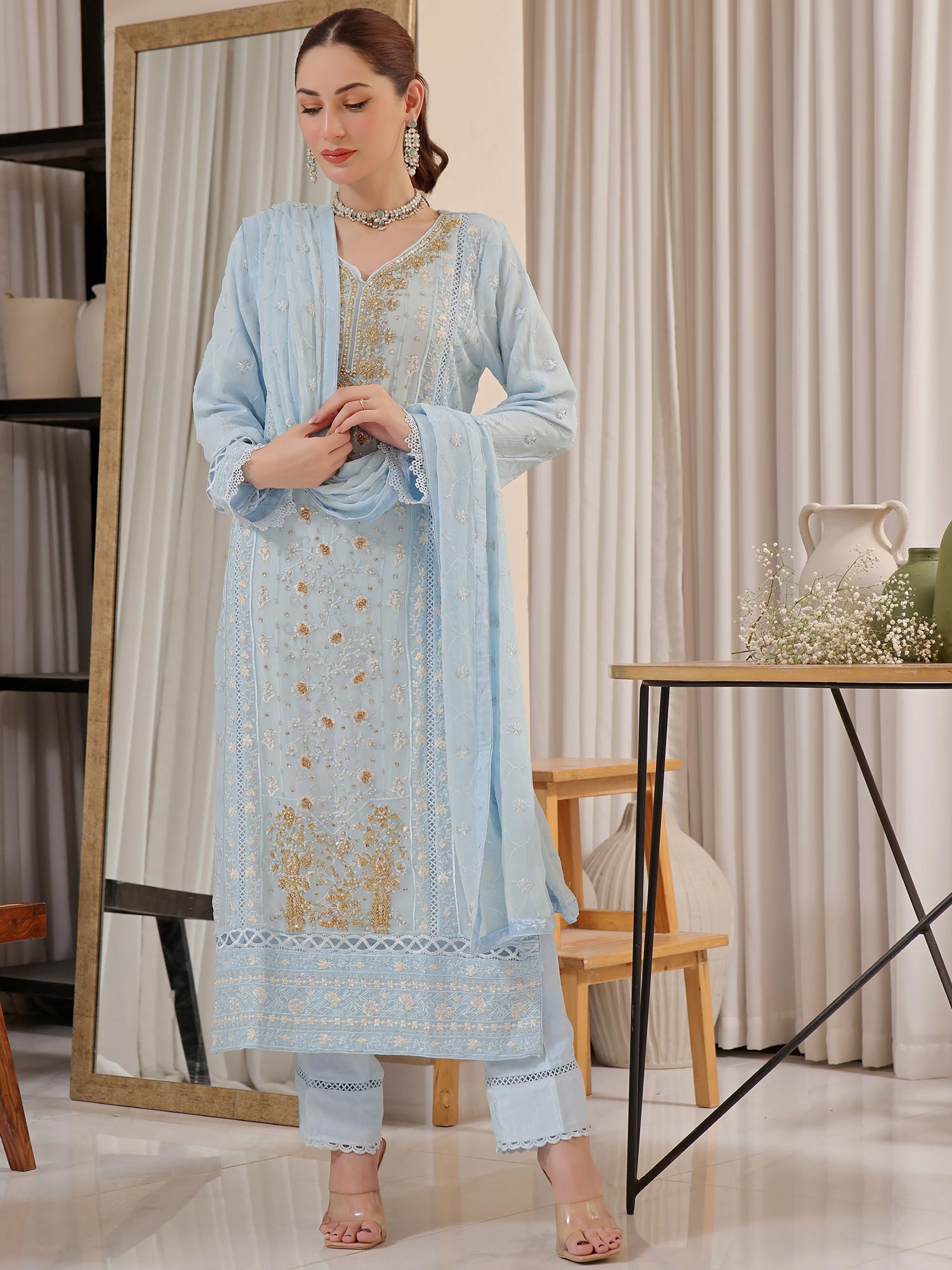 Wardah Uzair "Baag-e-Bahar" Luxury Embroidered Chiffon Suit - Khizan