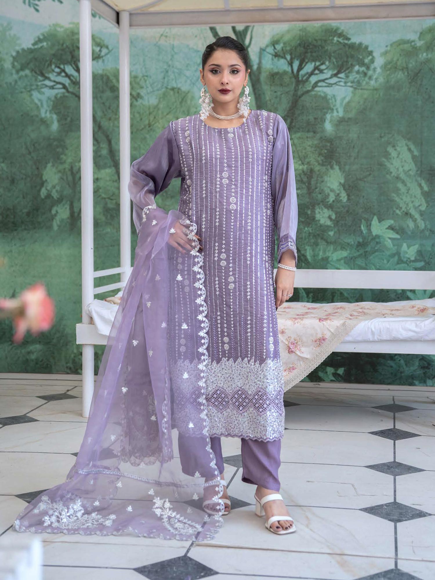 Rangz Sheesha Silk Lux 3-Piece Suit - Lavender