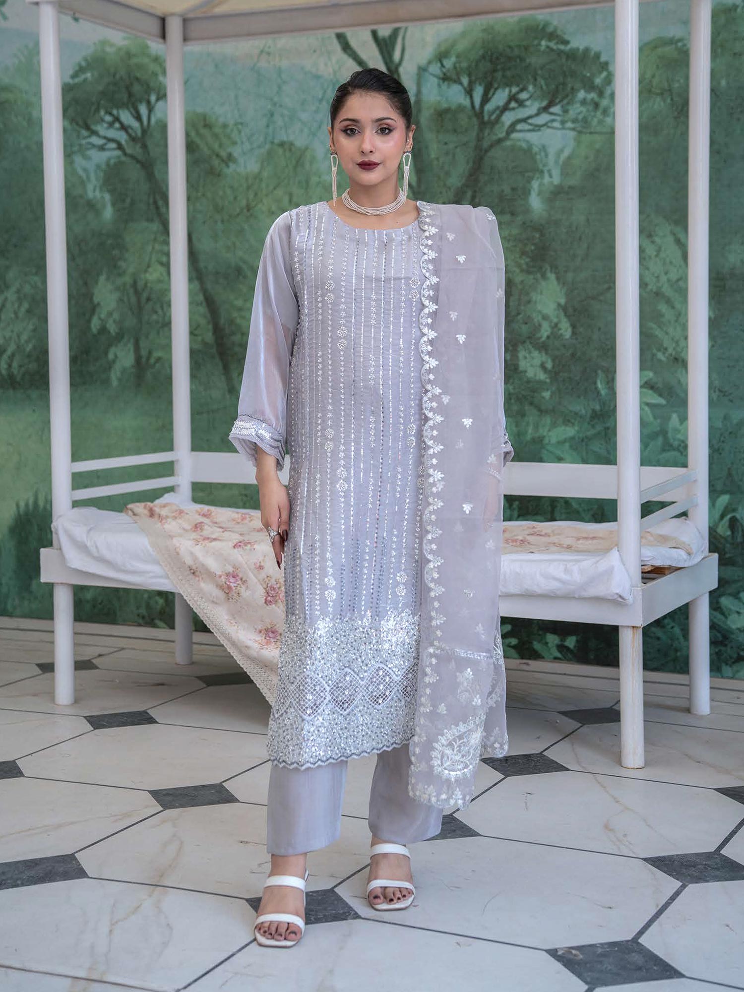 Rangz Sheesha Silk Lux 3-Piece Suit - Grey