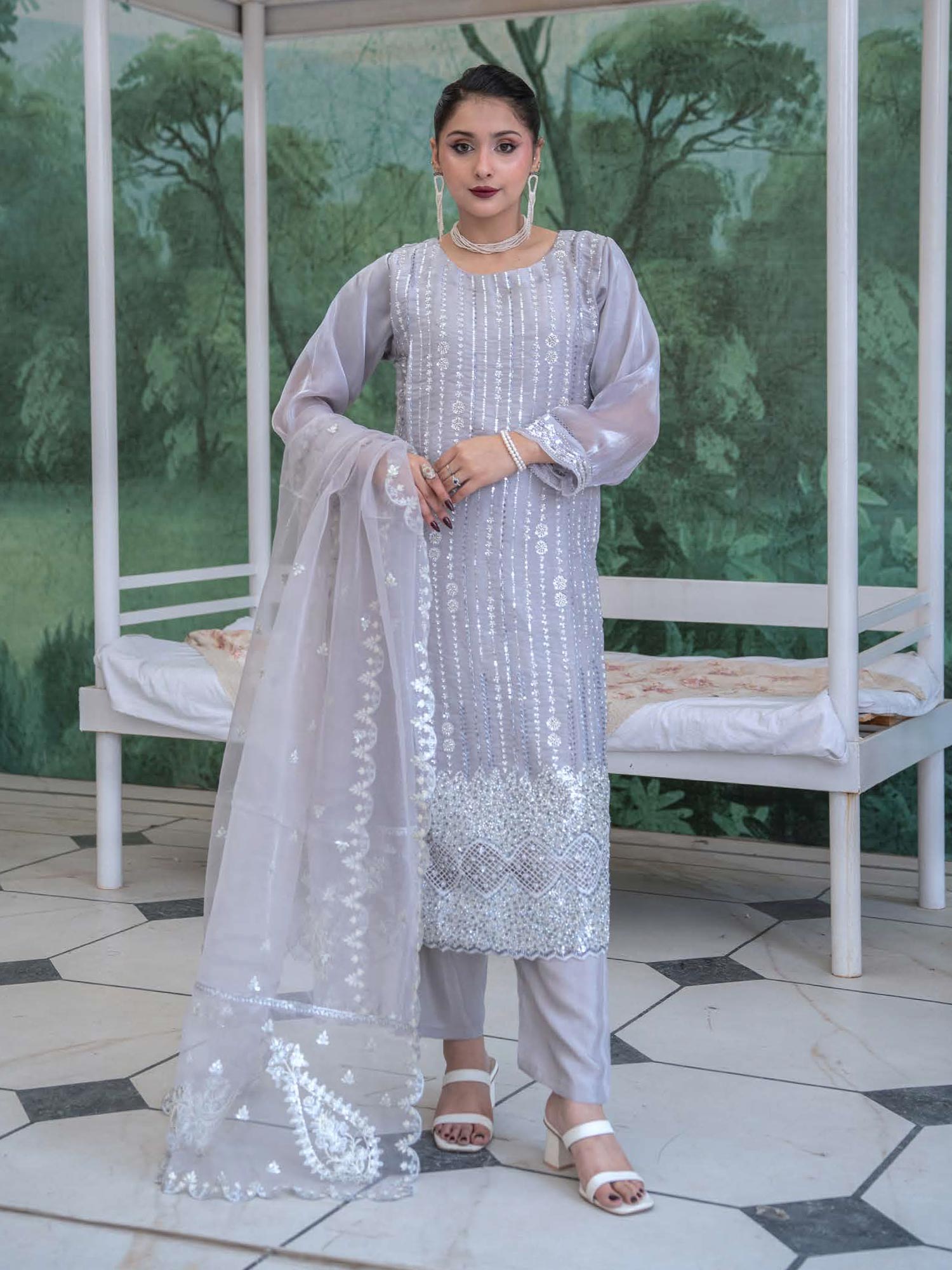 Rangz Sheesha Silk Lux 3-Piece Suit - Grey