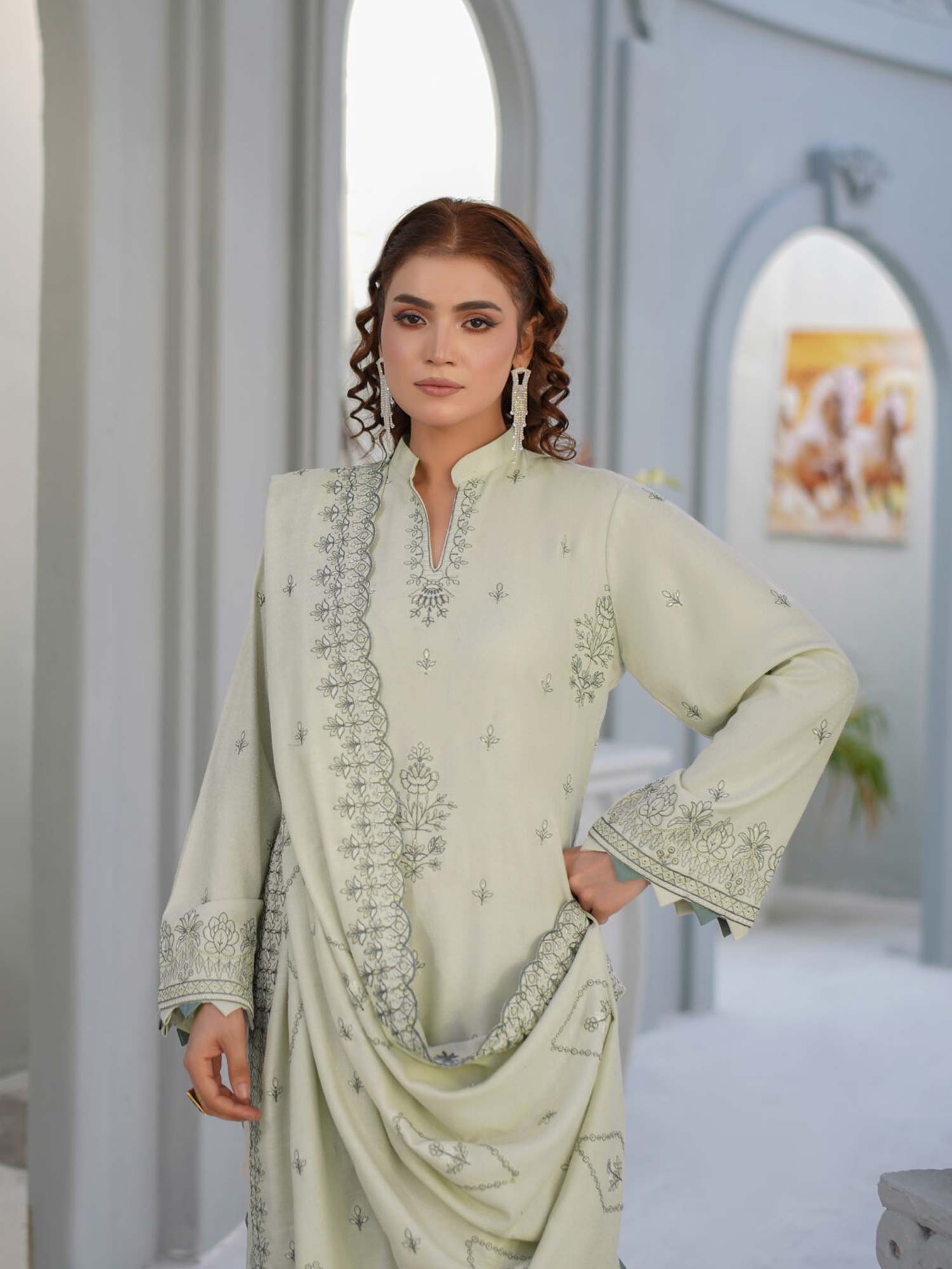 Manizay "Umang" Unstitched Winter Leather-Peach Suit (M-02)