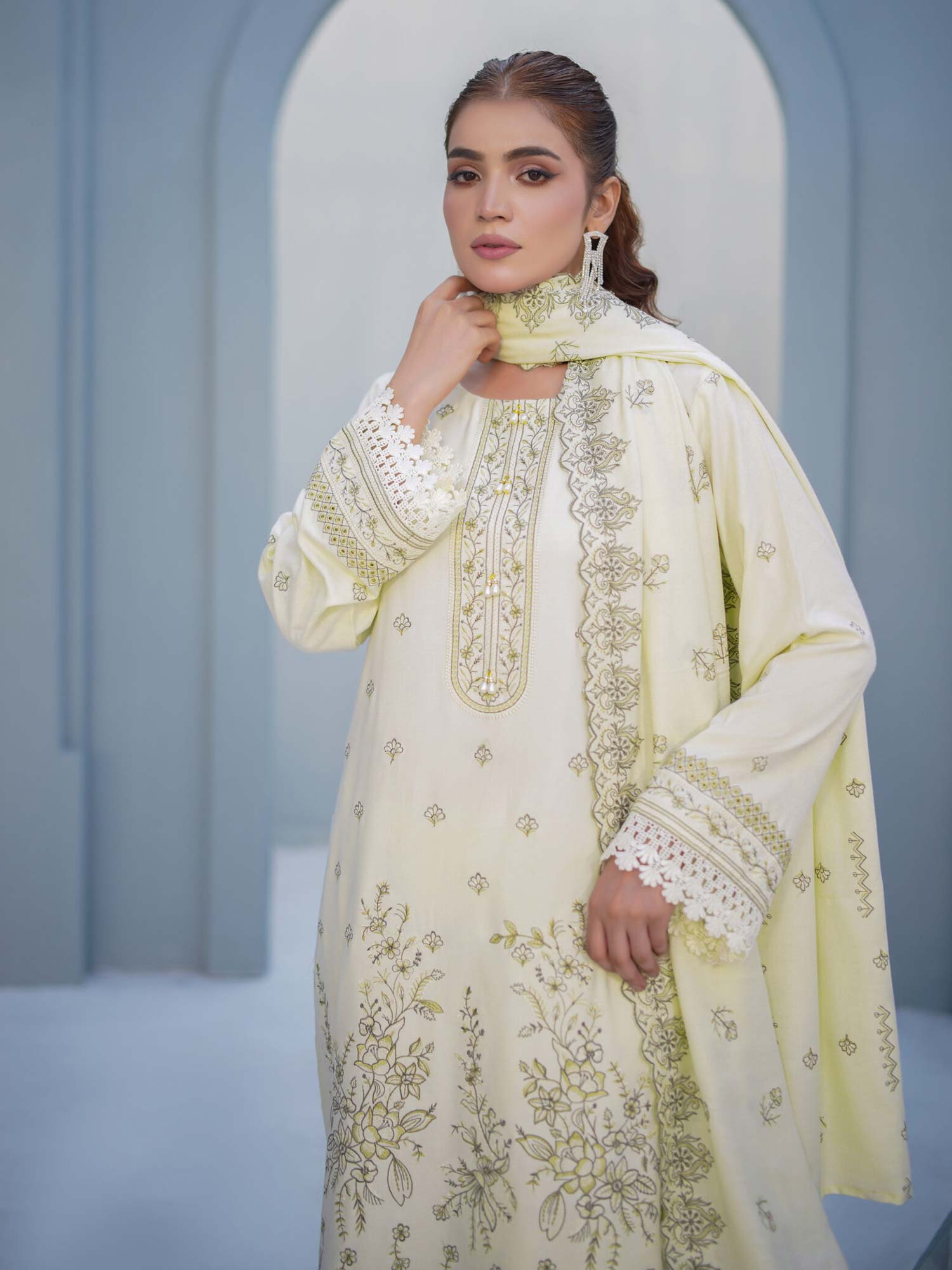 Manizay "Umang" Unstitched Winter Leather-Peach Suit (M-07)