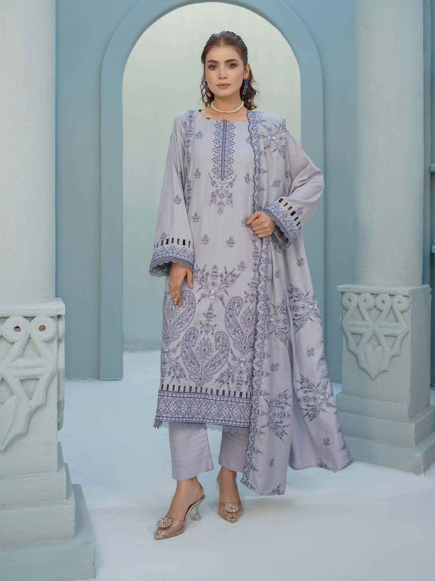 Manizay "Umang" Unstitched Winter Leather-Peach Suit (M-08)