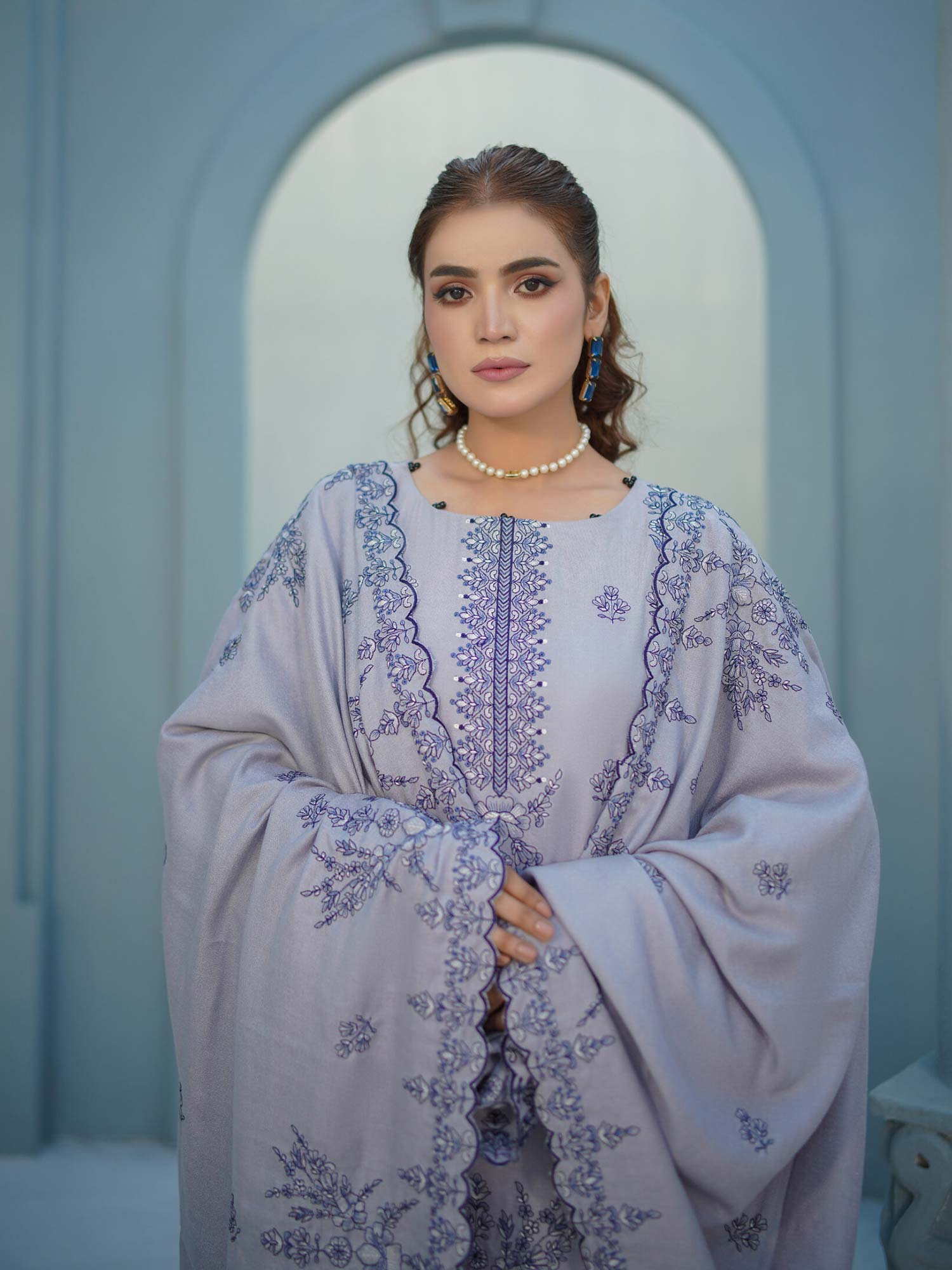 Manizay "Umang" Unstitched Winter Leather-Peach Suit (M-08)