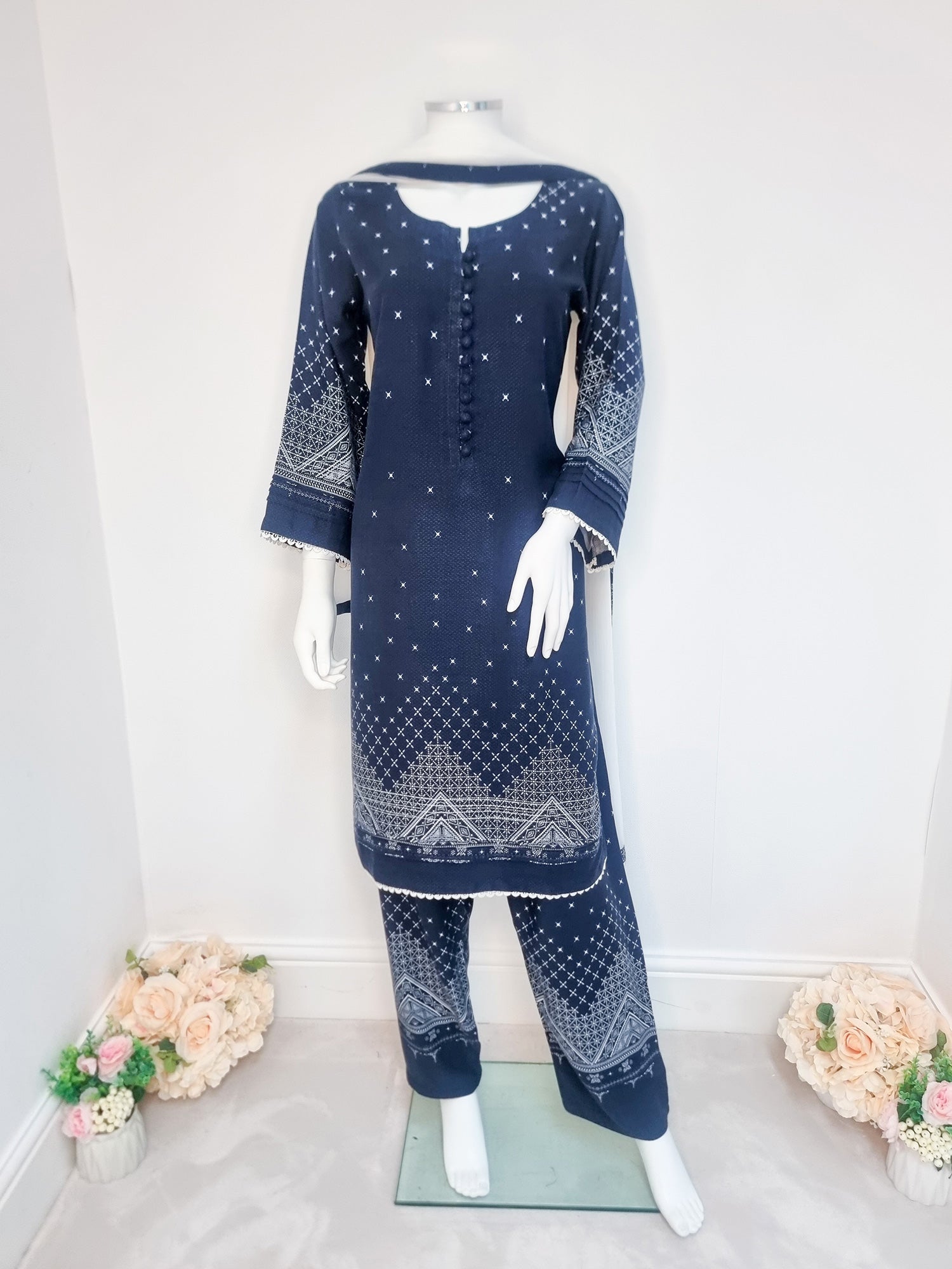 Navy Blue Slub Linen 3-Piece Suit