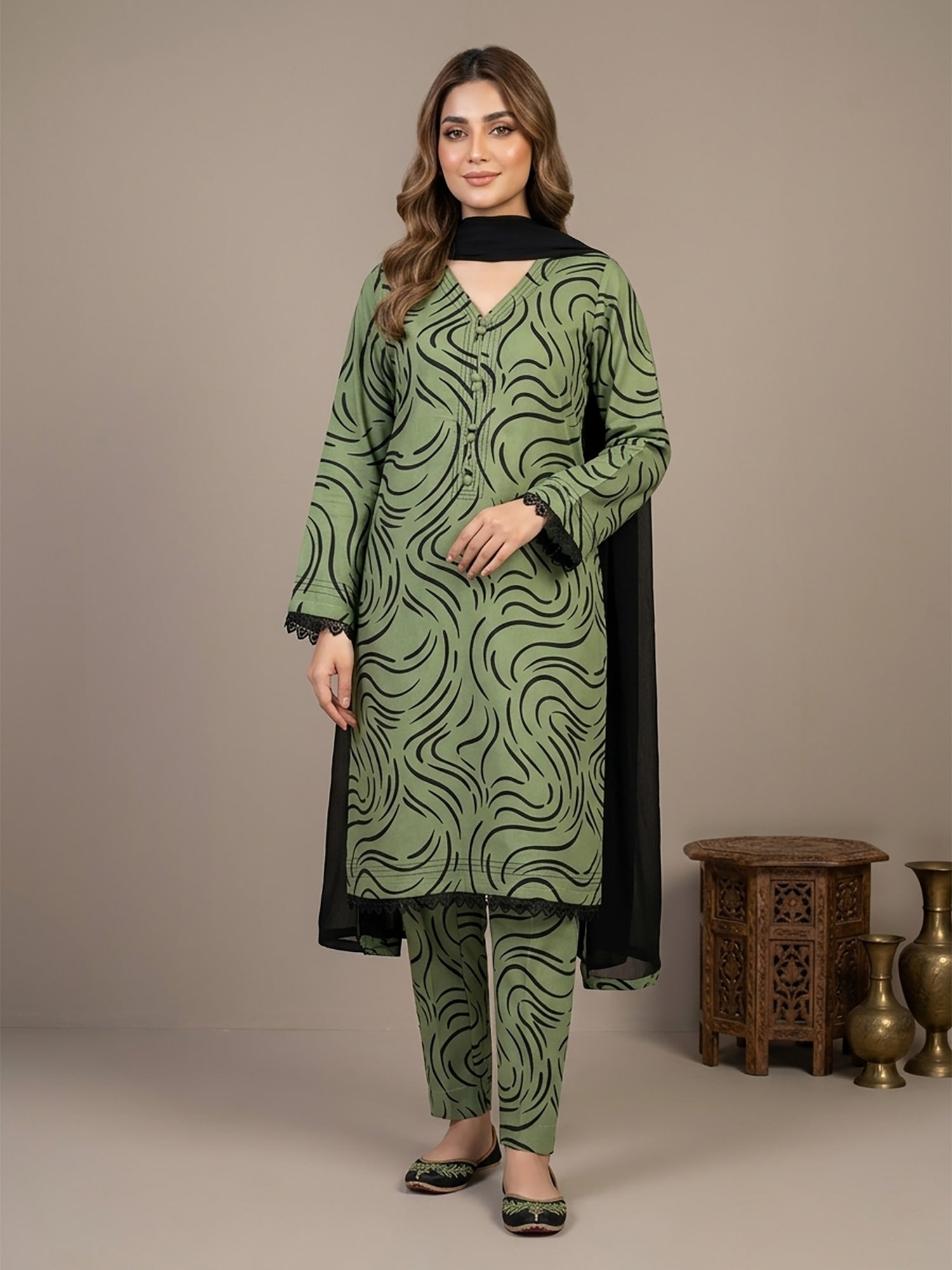 Green Soft Linen Casual 3-Piece Suit