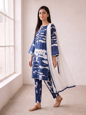 Blue and white linen suit - three-quarter view