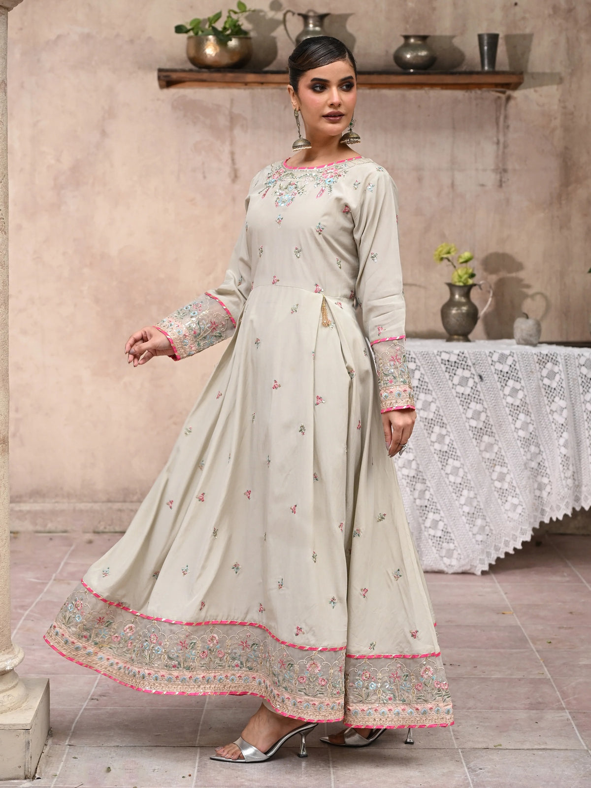 Ivory Embroidered Raw Silk 3-Piece Suit (D05)