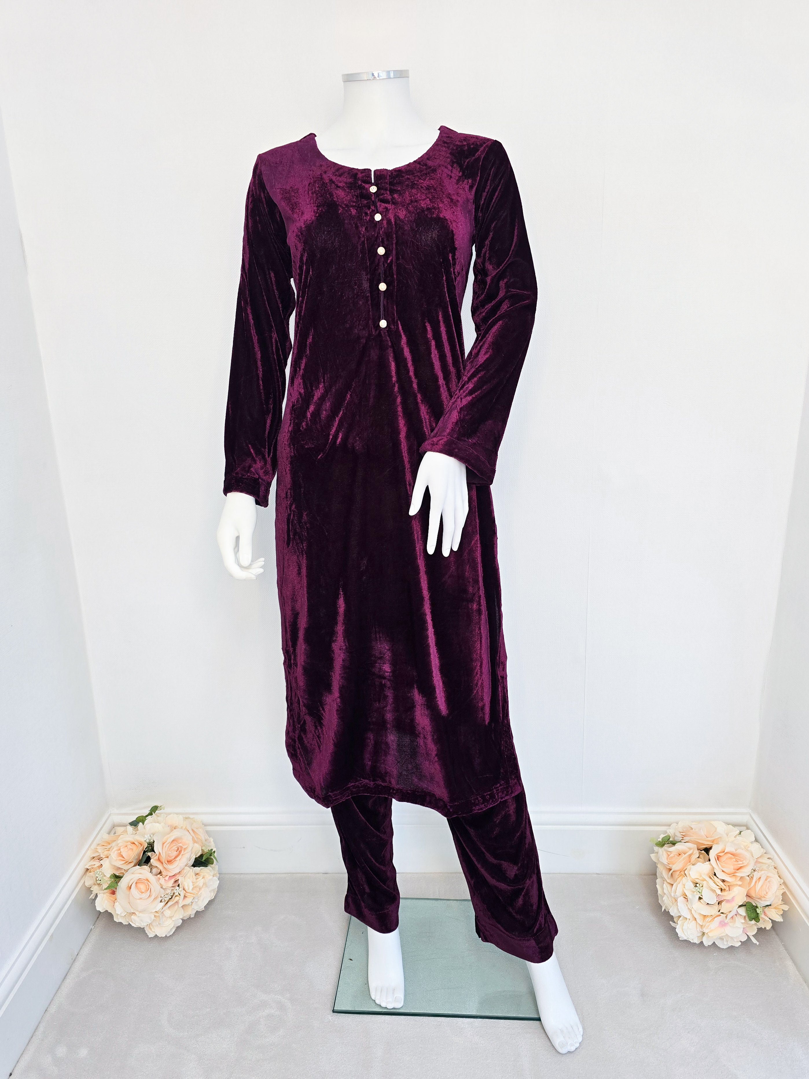 Maroon Winter Velvet Plain 2-Piece Suit