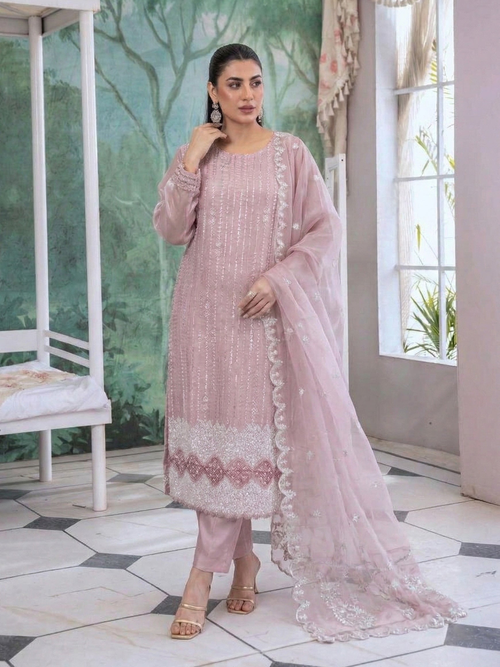 Rangz Sheesha Silk Lux 3-Piece Suit - Light Mauve