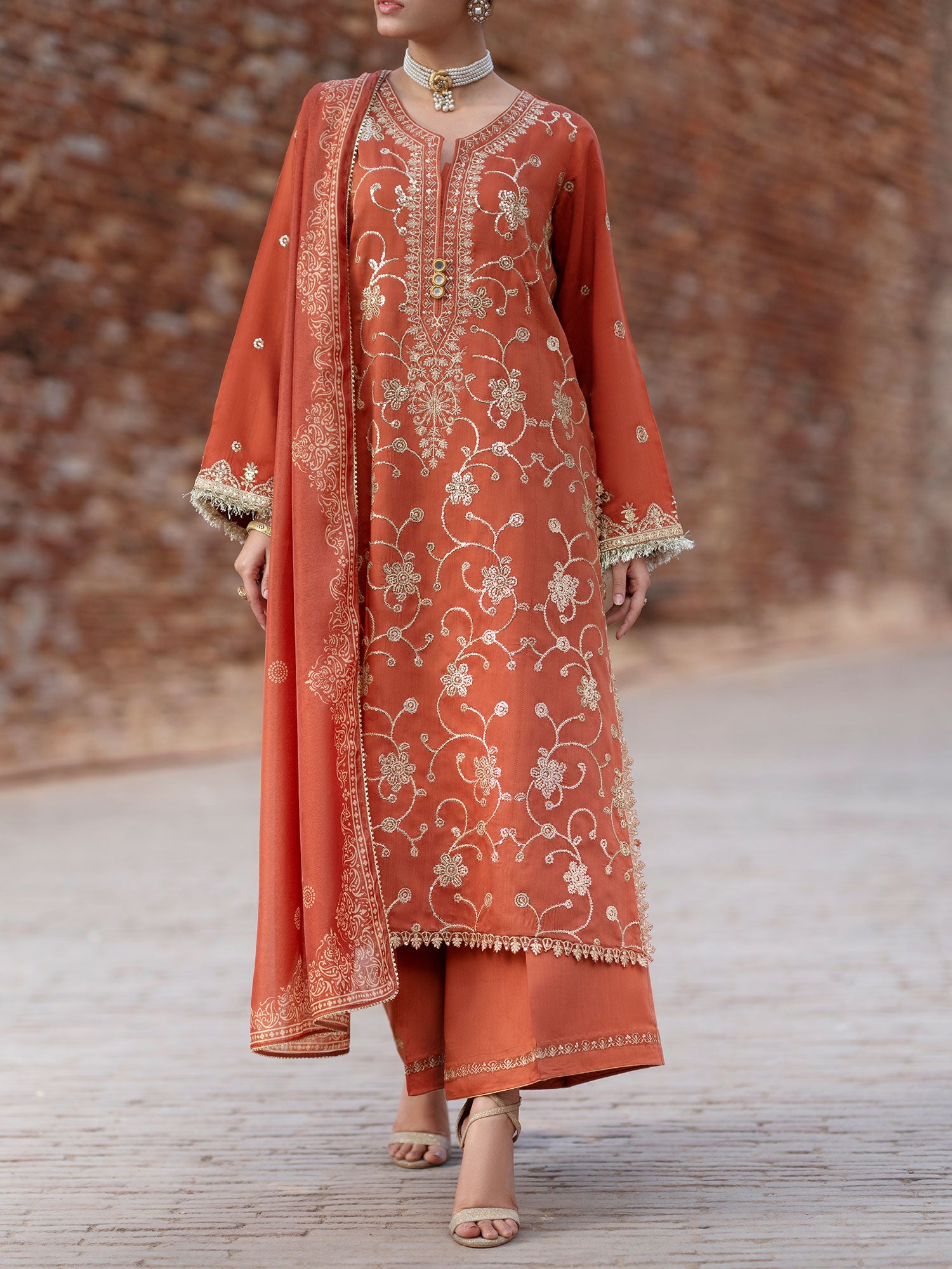 Casual Lite "Darbar" Premium Viscose Suit - Mehrunisa Rust