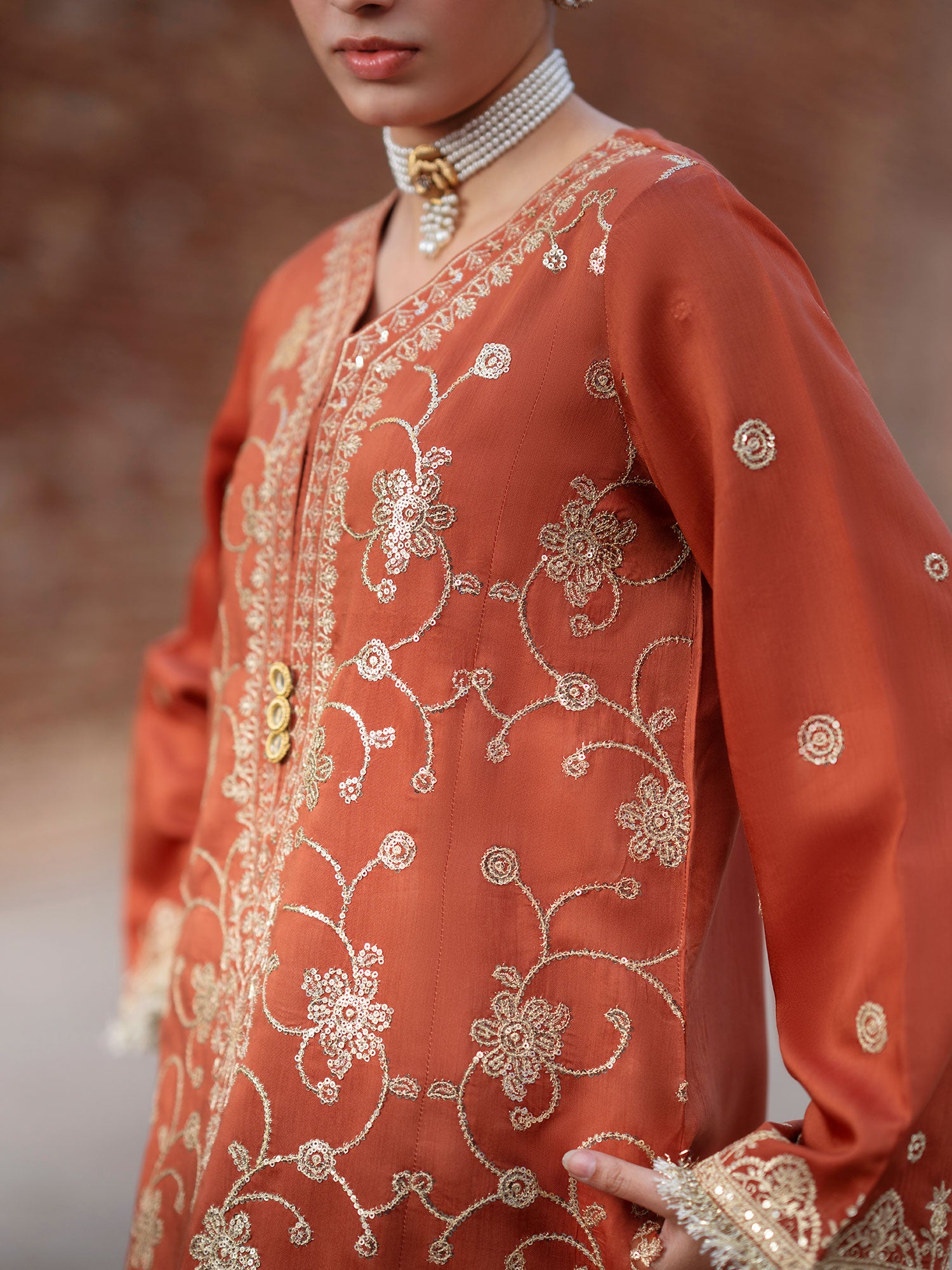 Casual Lite "Darbar" Premium Viscose Suit - Mehrunisa Rust