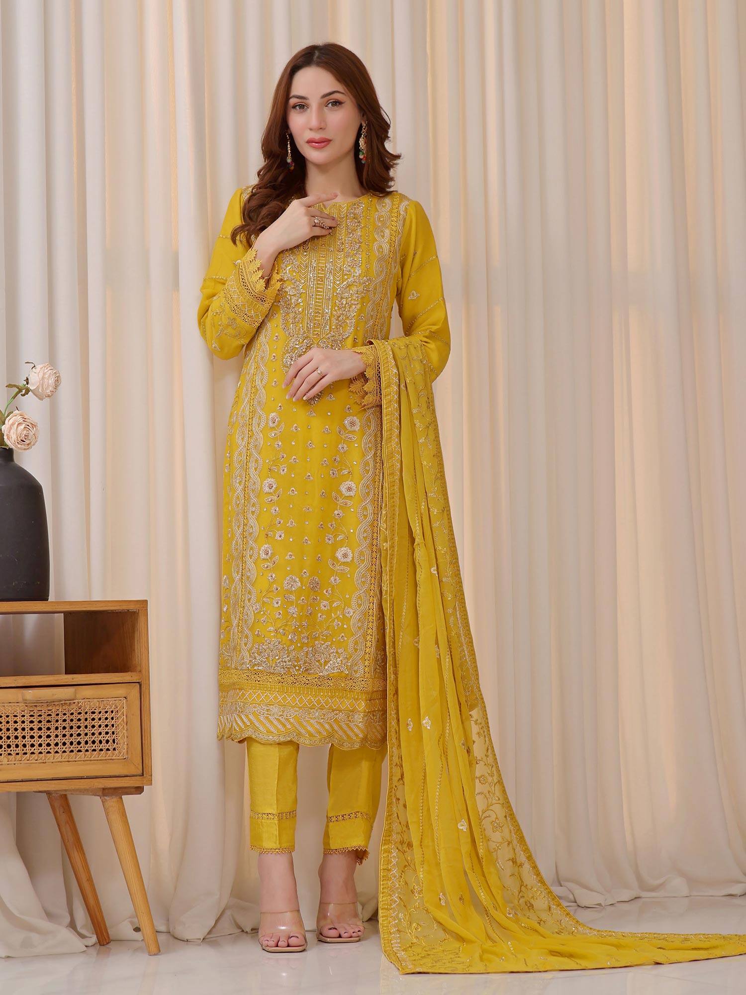 Wardah Uzair "Baag-e-Bahar" Luxury Embroidered Chiffon Suit - Mehtab