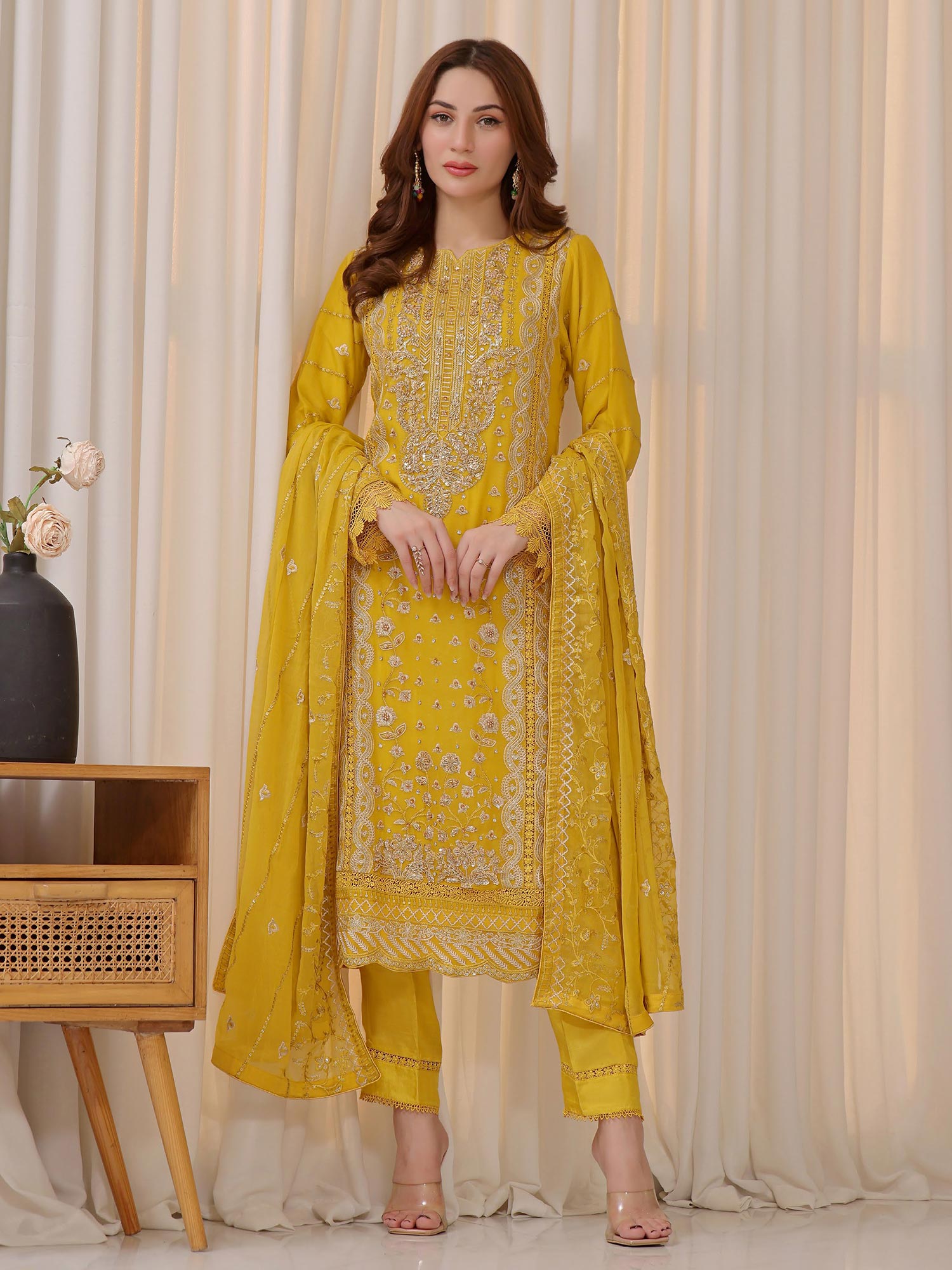 Wardah Uzair "Baag-e-Bahar" Luxury Embroidered Chiffon Suit - Mehtab
