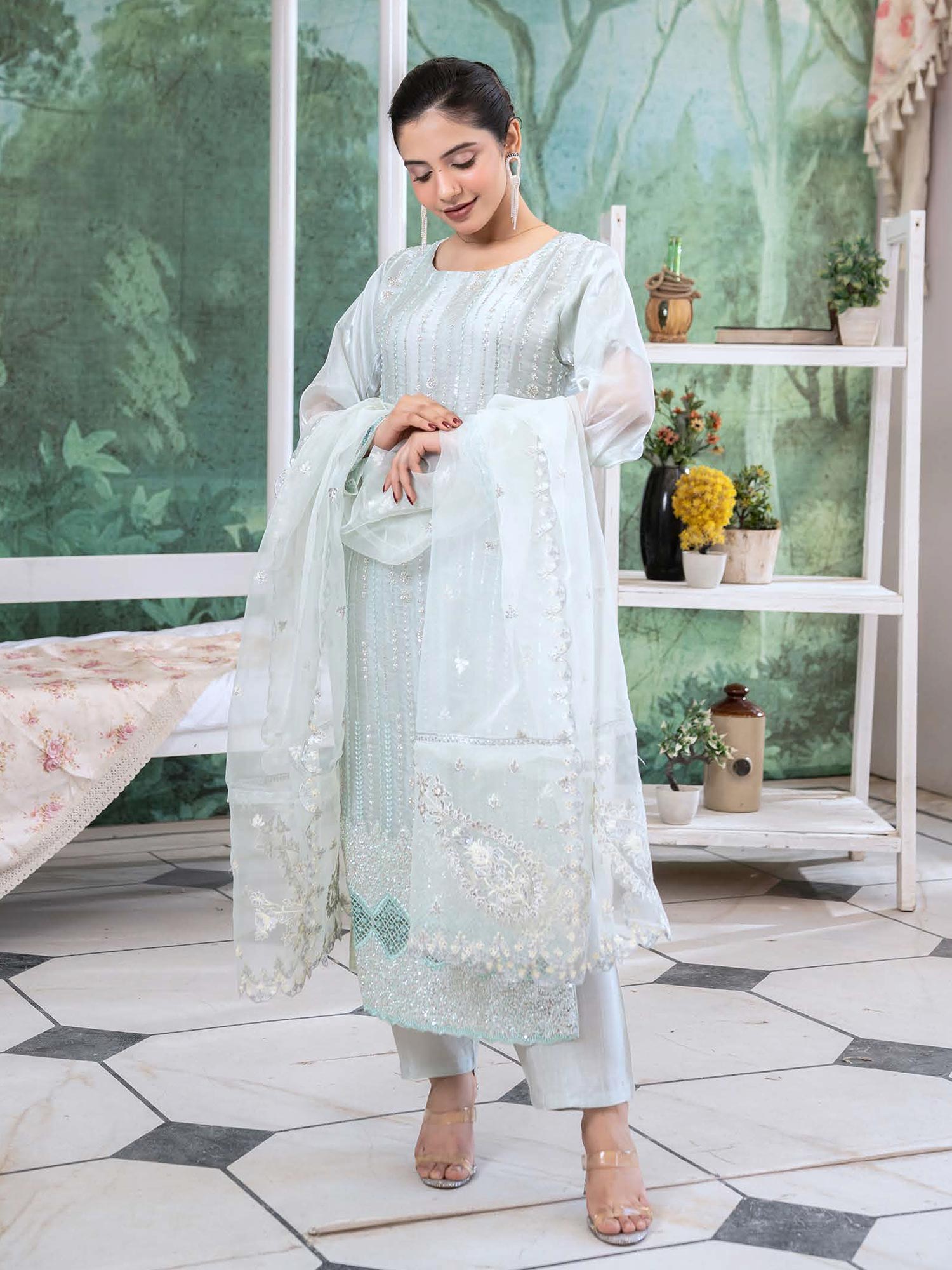 Rangz Sheesha Silk Lux 3-Piece Suit - Mint