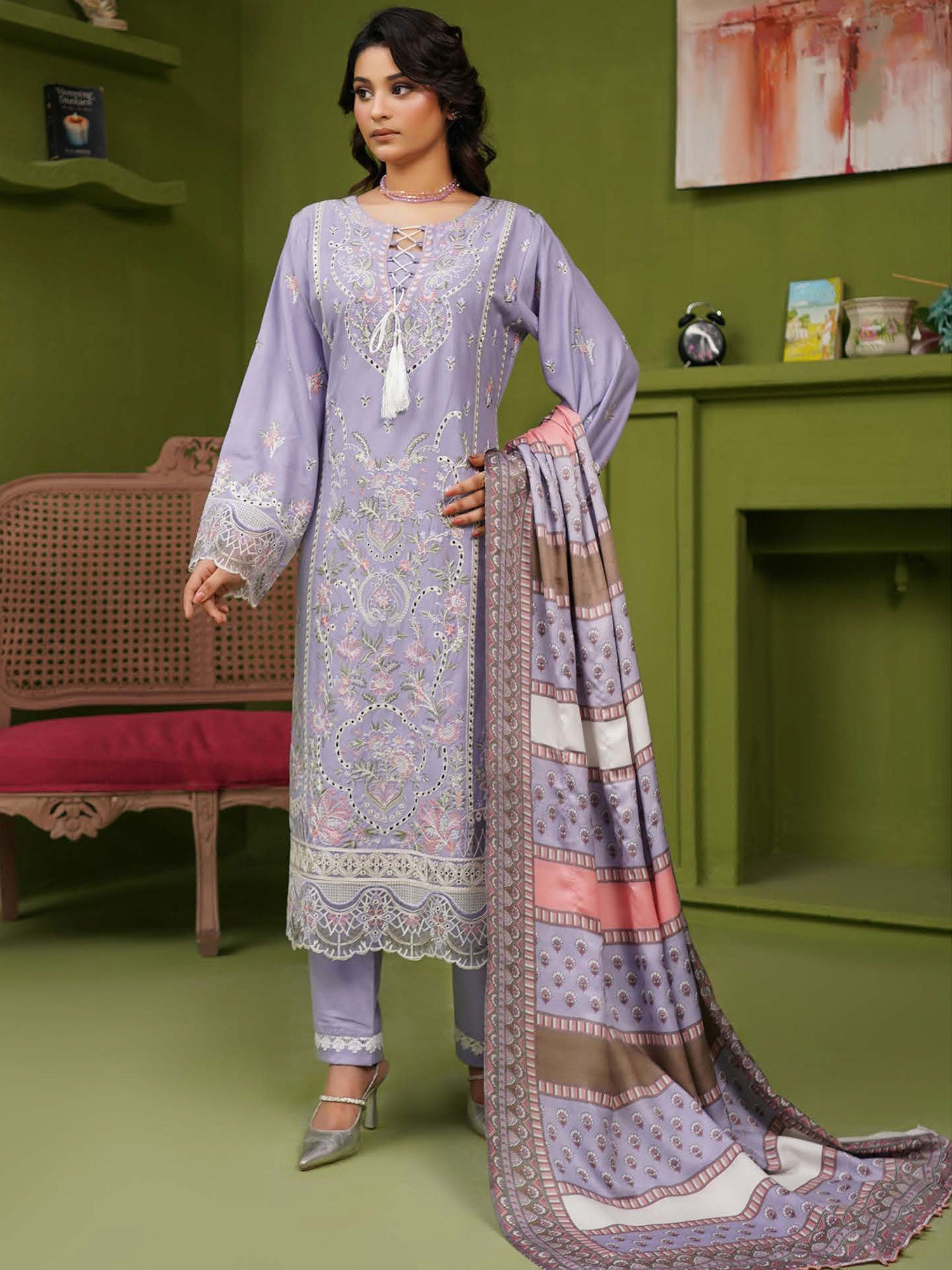 Munira Embroidered Winter Dhanak Suit (MSL-07) - Lavender