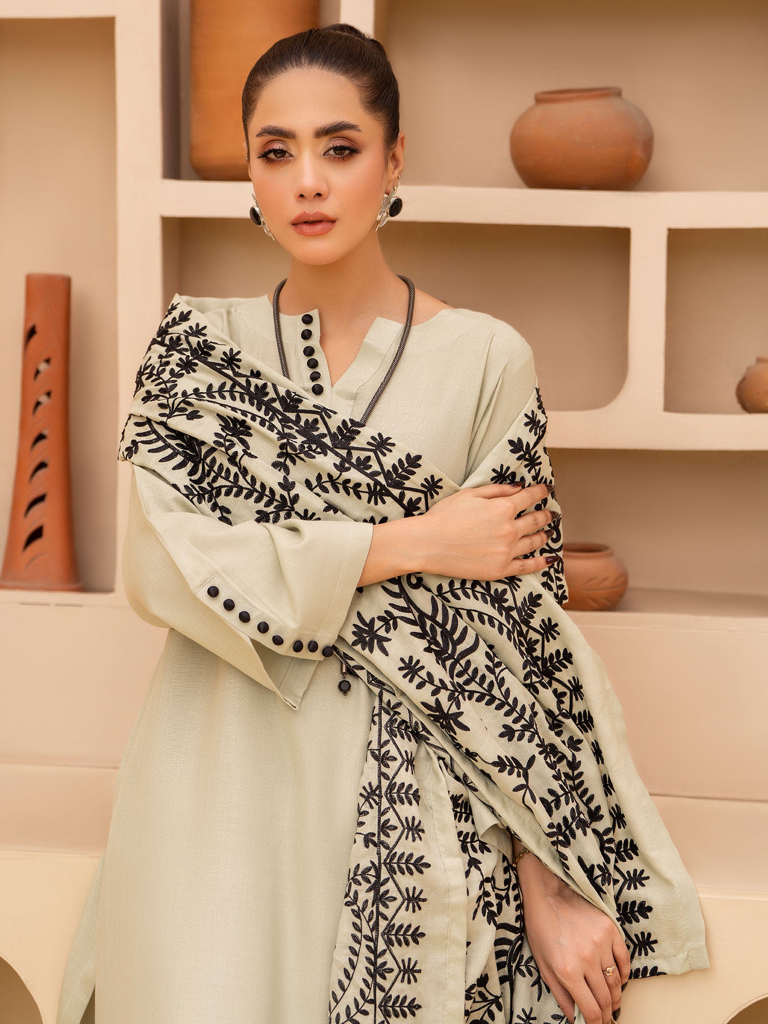 Raniya.H "Noor Bano Vol.6" Winter Dhanak Suit with Shawl - Light Green