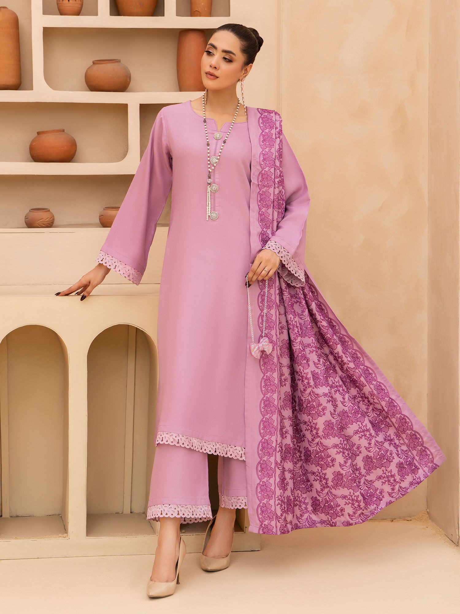 Raniya.H "Noor Bano Vol.6" Winter Dhanak Suit with Shawl - Pink